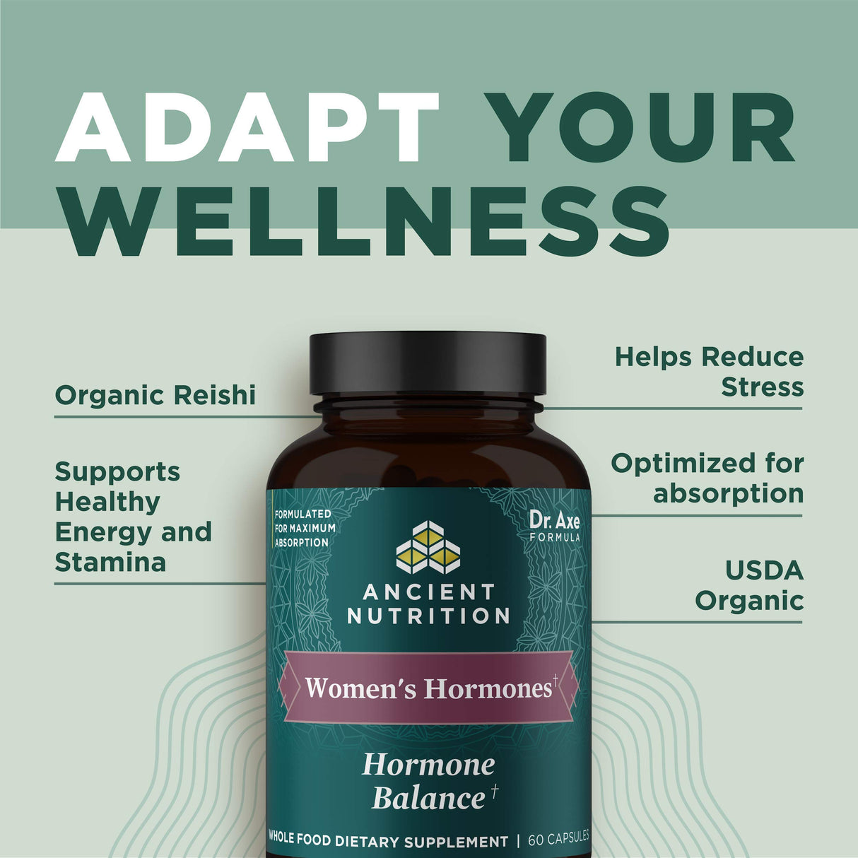 Ancient Nutrition Women's Hormones, Helps Reduce Stress, Supports Energy, Hormone Balance, Gluten Free, Paleo and Keto Friendly, 60 Capsules