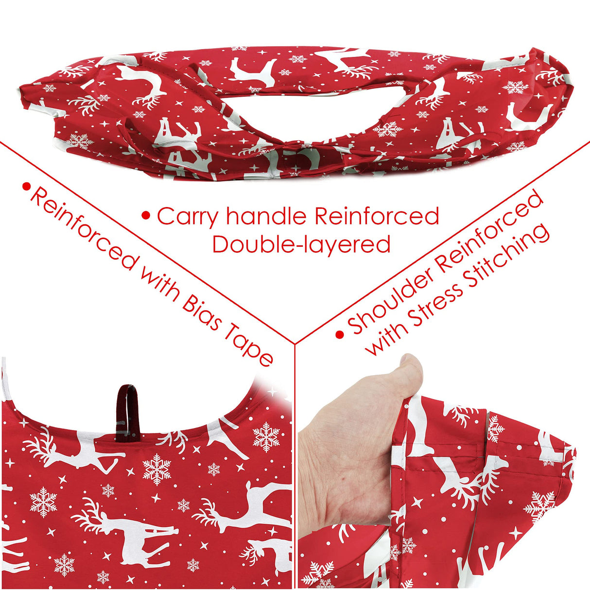 BeeGreen Christmas Reusable Grocery Bags 10 Pack Reusable Shopping Bags Bulk Christmas Gifts Tote Bags with Zipper Storage Pouch Elastic Band Foldable-Machine Washable