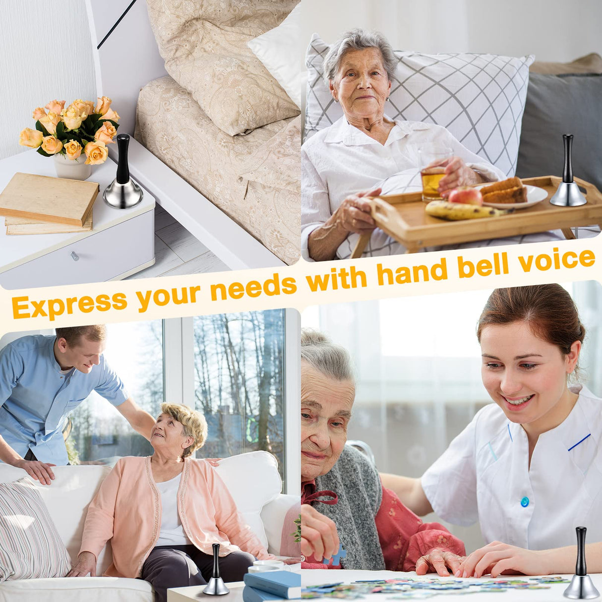 Yeshone 50 Pcs Loud Hand Bell Bulk Dinner Service Bell for Food Line Care for The Sick and Elderly Alarm Ringing Call for Pets Jingles Weddings Christmas Decoration(Silver)