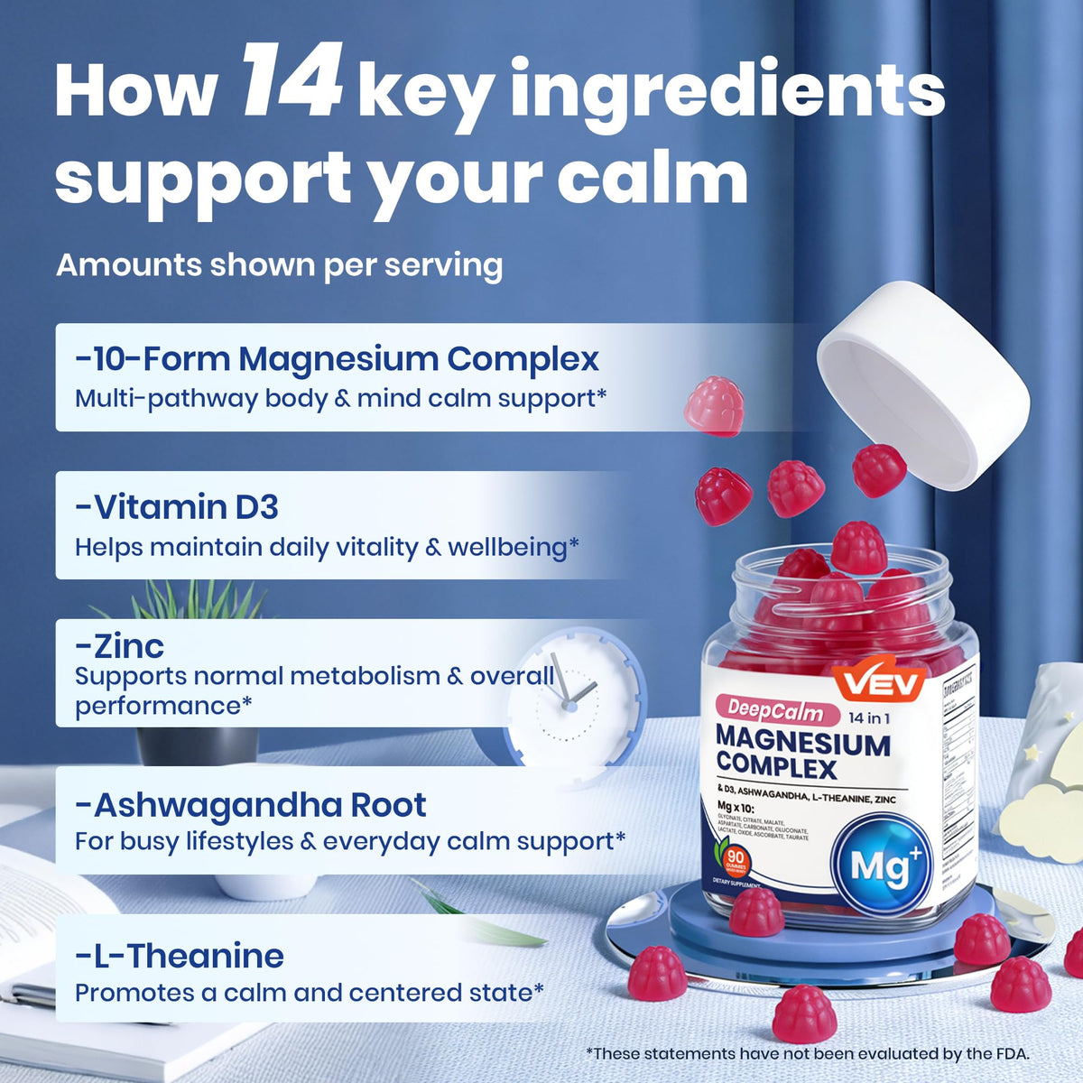 VEV Deep Calm Magnesium Complex 14-In-1 Glycinate Gummies For Women and men