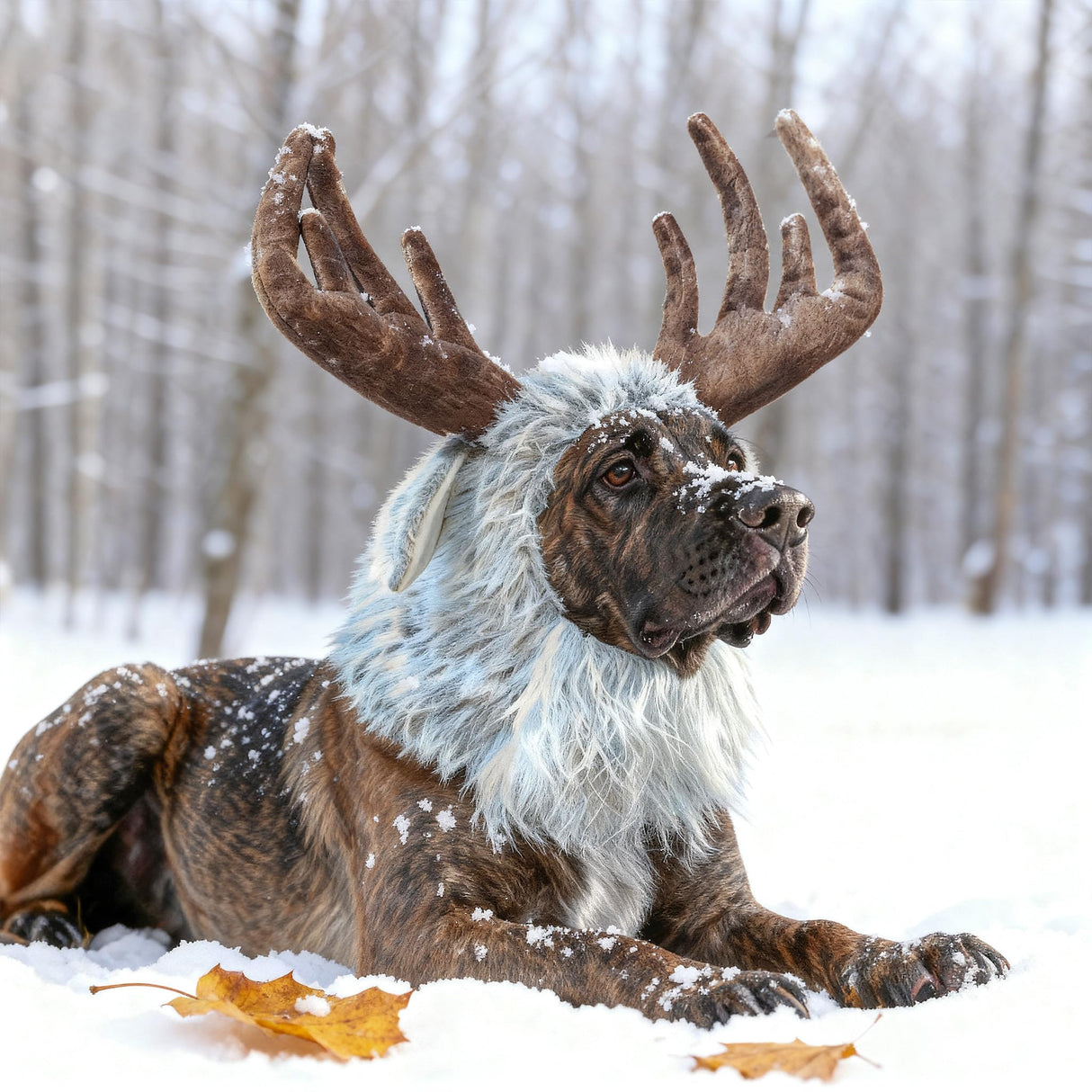 Funny Moose Costumes for Dog, Cute Furry Pet Wig for Halloween Christmas, Pet Clothing Accessories (Moose, Size L)