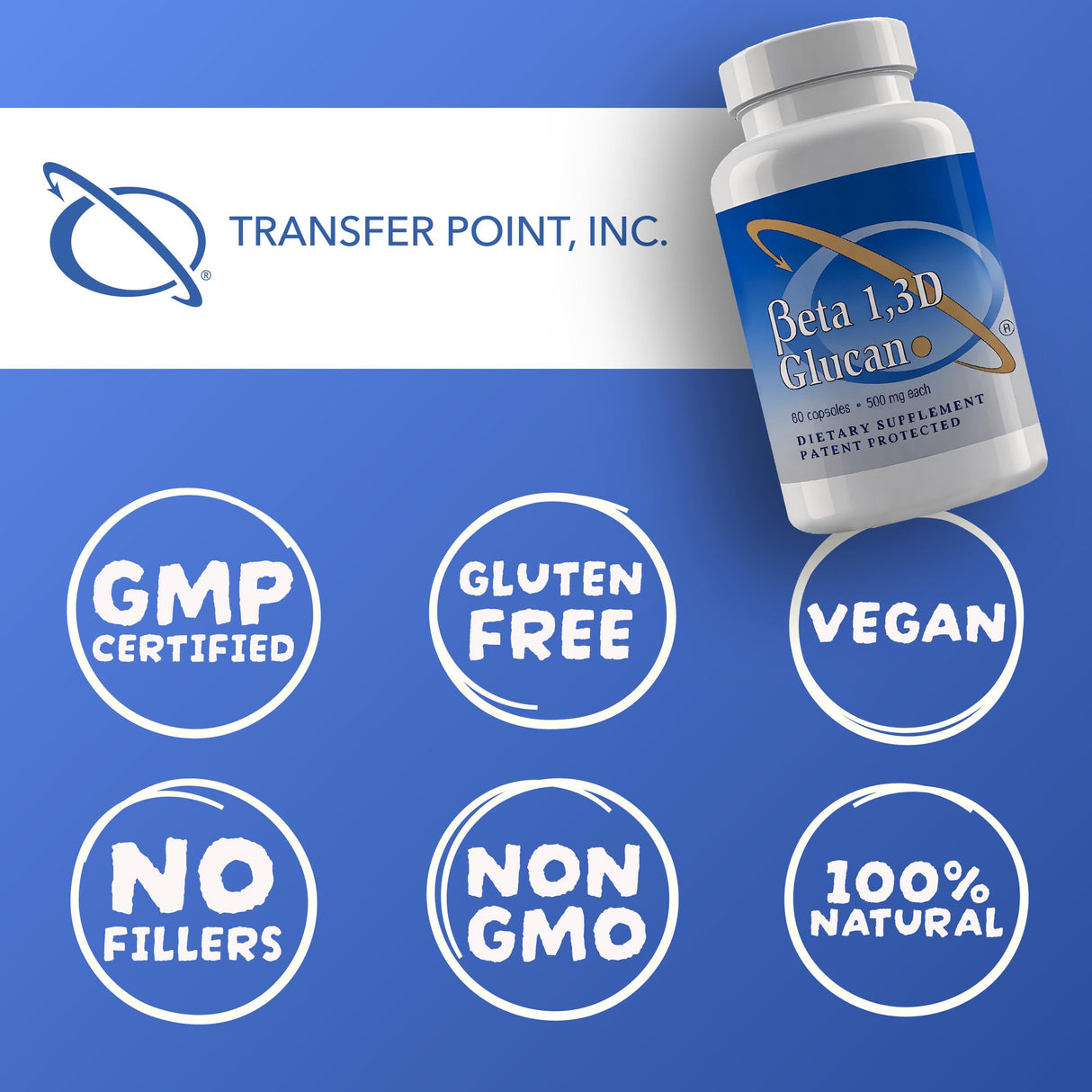 Transfer Point Immune Support Supplement Highly Purified Beta Glucan 500 mg per Capsule beta glucan Fiber Supplement (Pack of 2-500mg beta glucan Powder per Capsule)