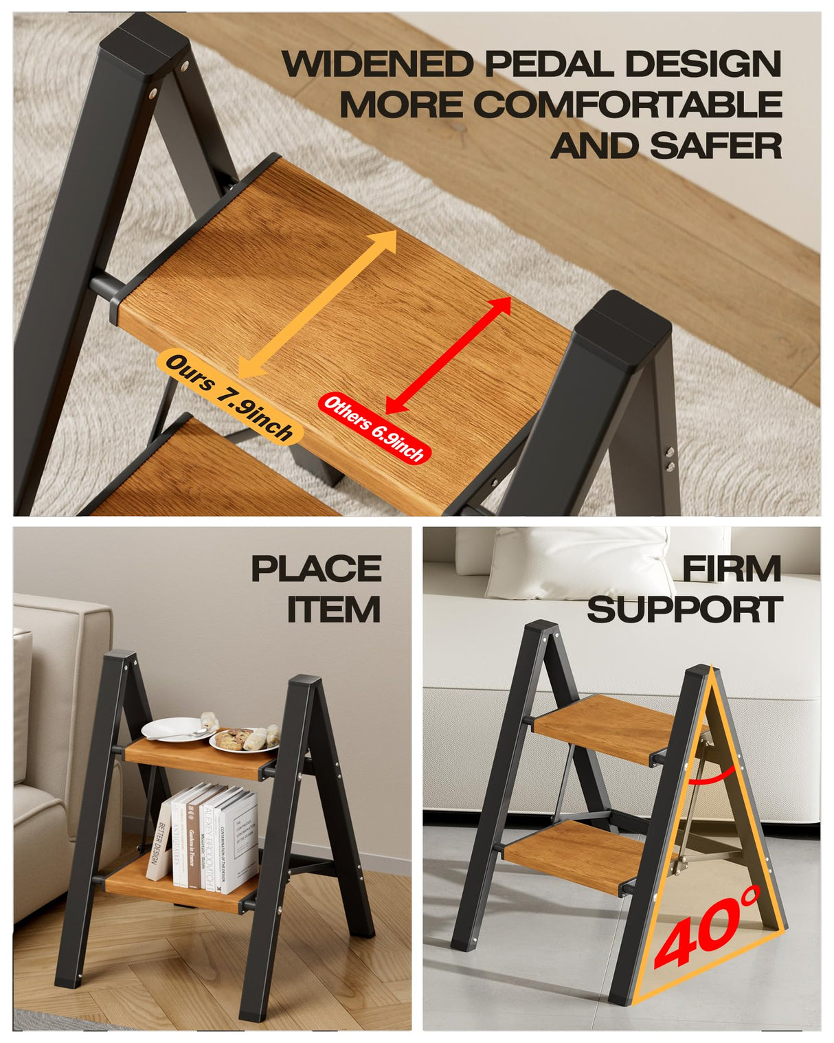Taranta 2-Step Aluminum Ladder,Lightweight Folding Step Stool with Extra-Wide Anti-Slip Steps,330 lbs Capacity,Compact Space-Saving Design for Home,Kitchen and