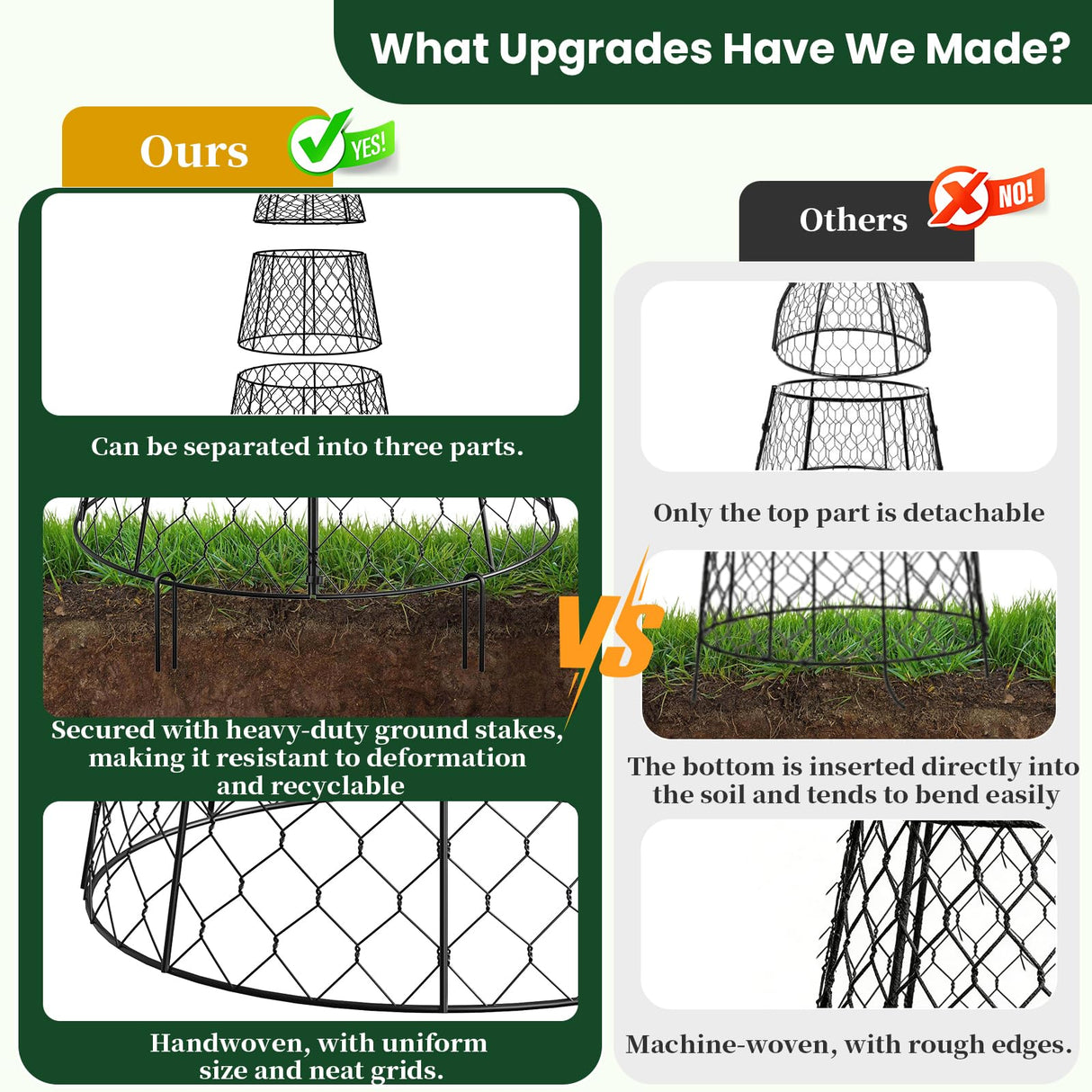 6 Pack Garden Cloche Plant Protectors from Animals, Adjustable 3-Tier Chicken Wire Plant Cages for Outdoor Plants, Stackable Metal Garden Cloches Keep Rabbits, Squirrels & Birds Away, 17.3" x 11.4"