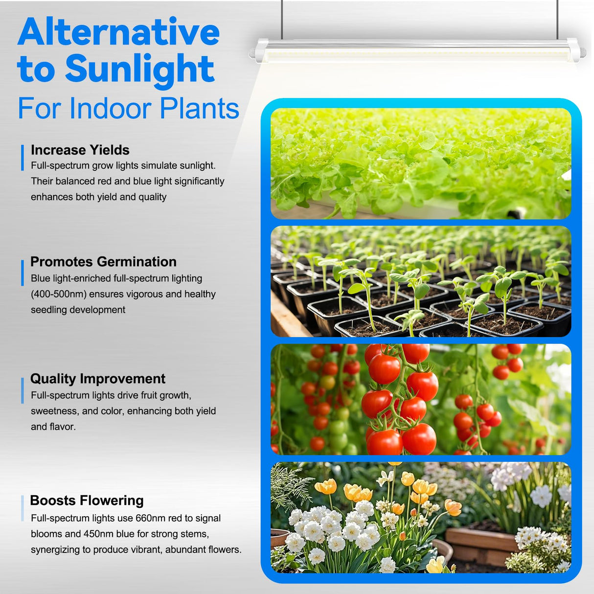 JESLED Waterproof T8 Grow Lights for Indoor Plants, 4FT Full Spectrum 5000K LED for Seed Starting, Seedling & Veg, 96W (2 x 48W, 600W Equiv), Linkable Sunlight Outdoor Grow Light Strip,2-Pack