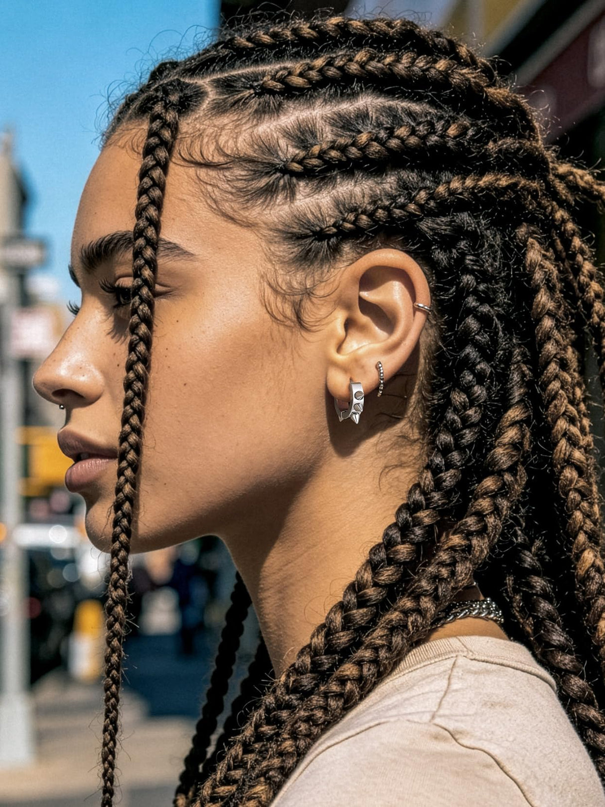 Richsteel Silver Hoop Earrings for Men, Stainless Steel Punk Spike Earrings