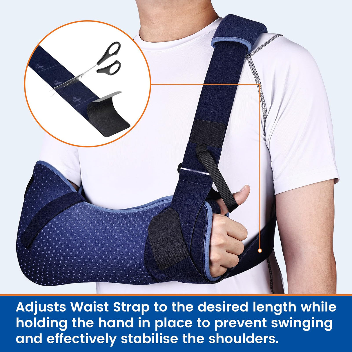 Willcom Arm Sling for Shoulder Injury with Waist Strap - Immobilizer Brace Support for Sleeping, Rotator Cuff Surgery (Comfort Version, Left, Large,40-51 inch)