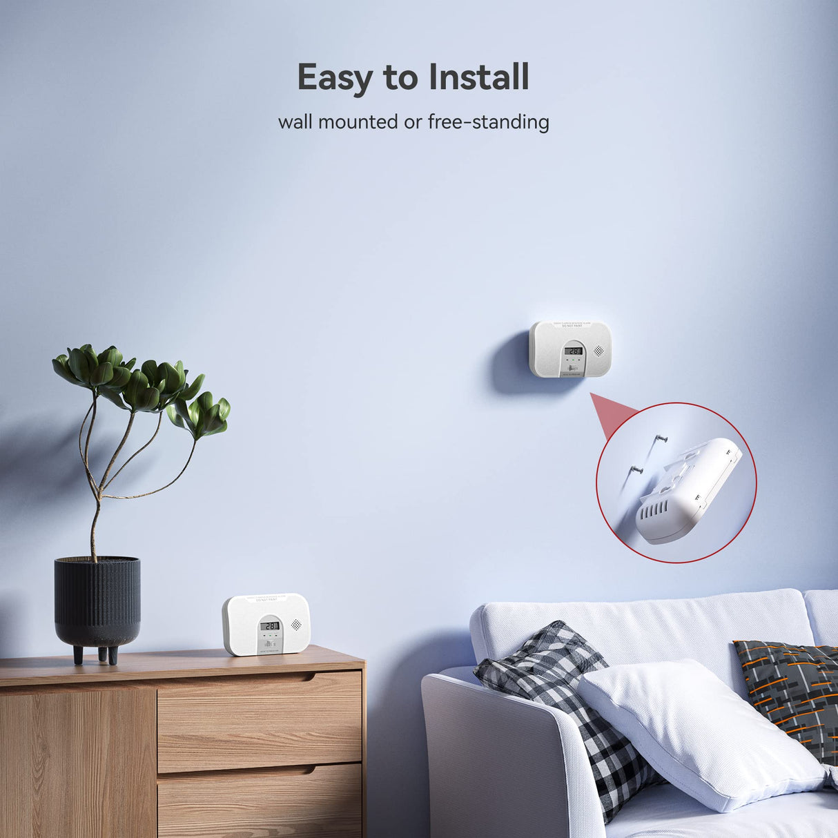 Siterlink Carbon Monoxide Detector, 10-Year Life Carbon Monoxide Alarm, Replaceable Battery CO Detector with LCD Digital Display and Test Button, 3 LED Lights CO Alarm for Home, GS828C-D, 2 Pack
