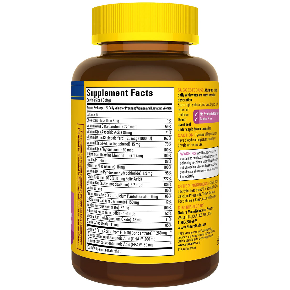 Nature Made Prenatal with Folic Acid + DHA, Prenatal Vitamin and Mineral Supplement for Daily Nutritional Support, 110 Softgels, 110 Day Supply