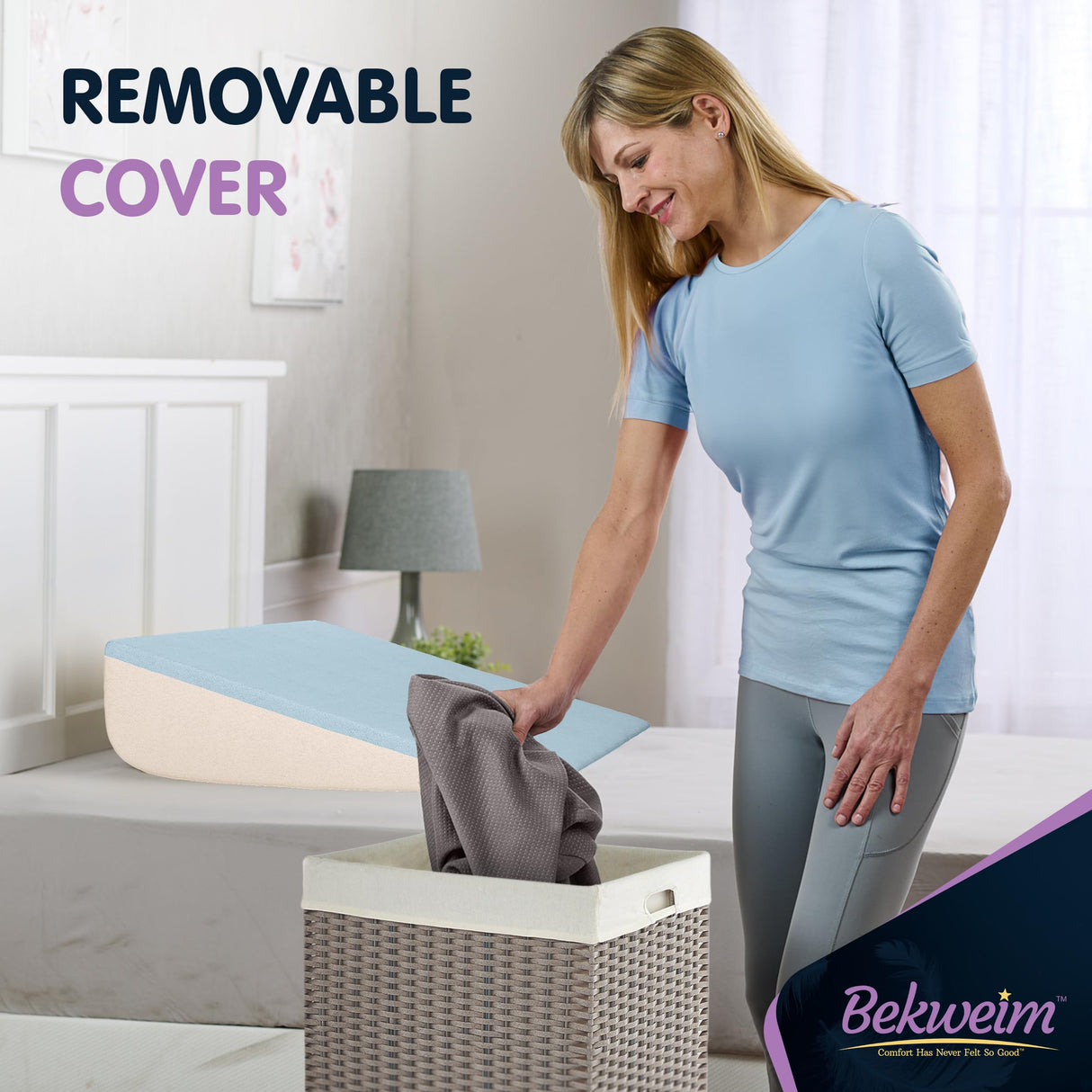 Bed Wedge Pillow | Unique Curved Design for Multi Position Use | Memory Foam Wedge Pillow for Sleeping | Works for Back Support, Leg, Knee | Includes Cover Plus Extra Sheet (Dark Grey)