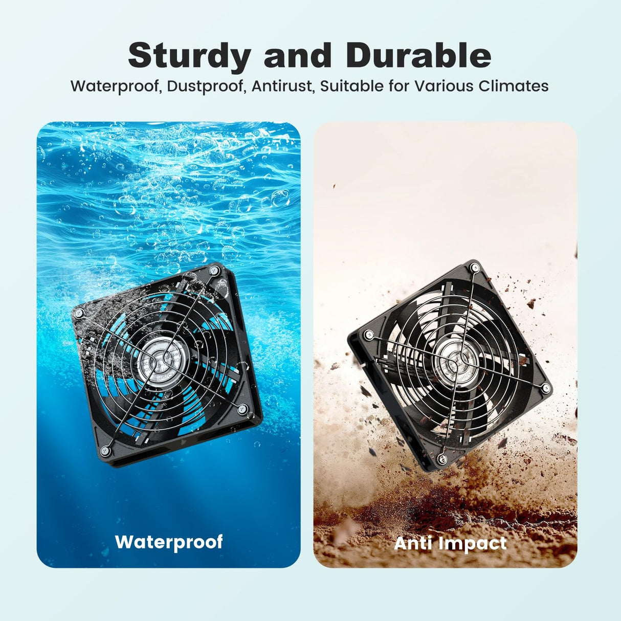 pqins New 5.5" Solar Chicken Coop Fan 3 Kit, 35W Solar Powered Exhaust and Intake Greenhouse Fan Outdoor Waterproof, 16.5ft Cord, Strong Airflow, for Shed Air Circulation and Ventilation, No Battery