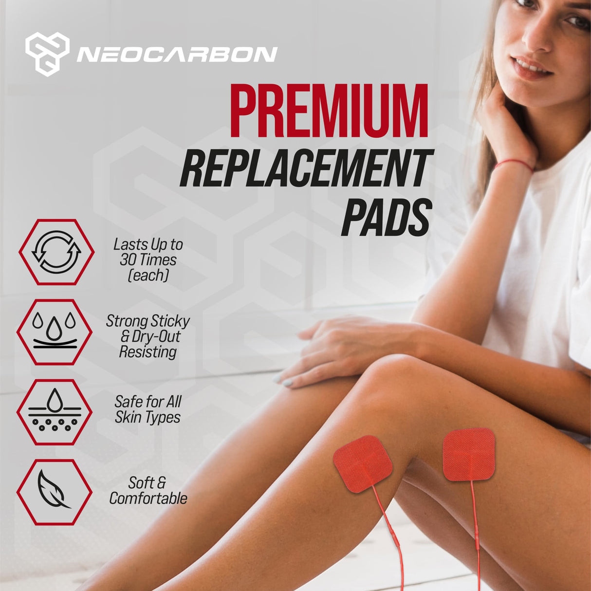 Reusable Electrode Pads for TENS Pro EMS Unit, Premium Replacement Square Pads with Plastic Holder, Set of 10 Pairs, Red