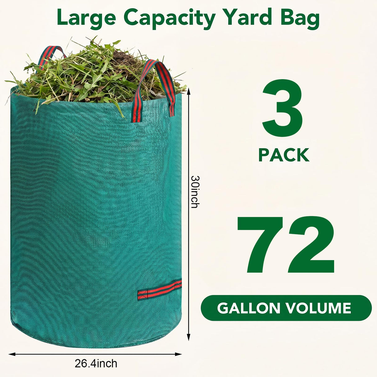 Dntorx 72 Gallons Leaf Bags Lawn Bags, 3 Packs Reusable Yard Waste Bags With Reinforced Handles, Collapsible Garden bag For Leaves,Grass,Storm Debris,Construction Waste, Standable&Foldable