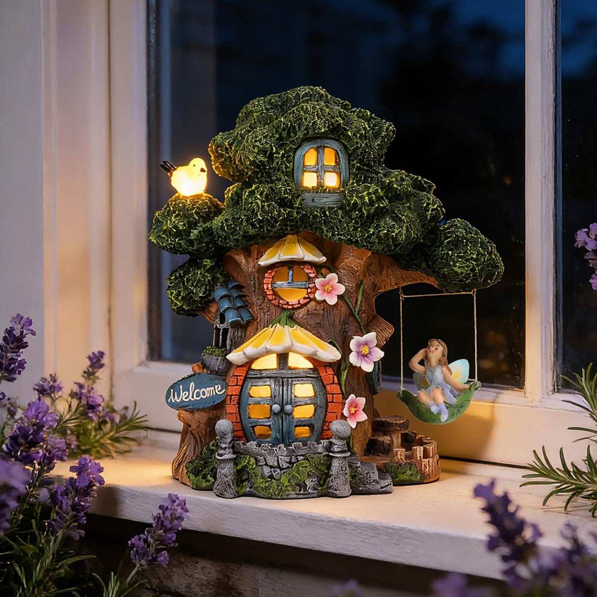 Fairy Garden House, Solar Fairy Houses for Outside, Tree Stump Cottage