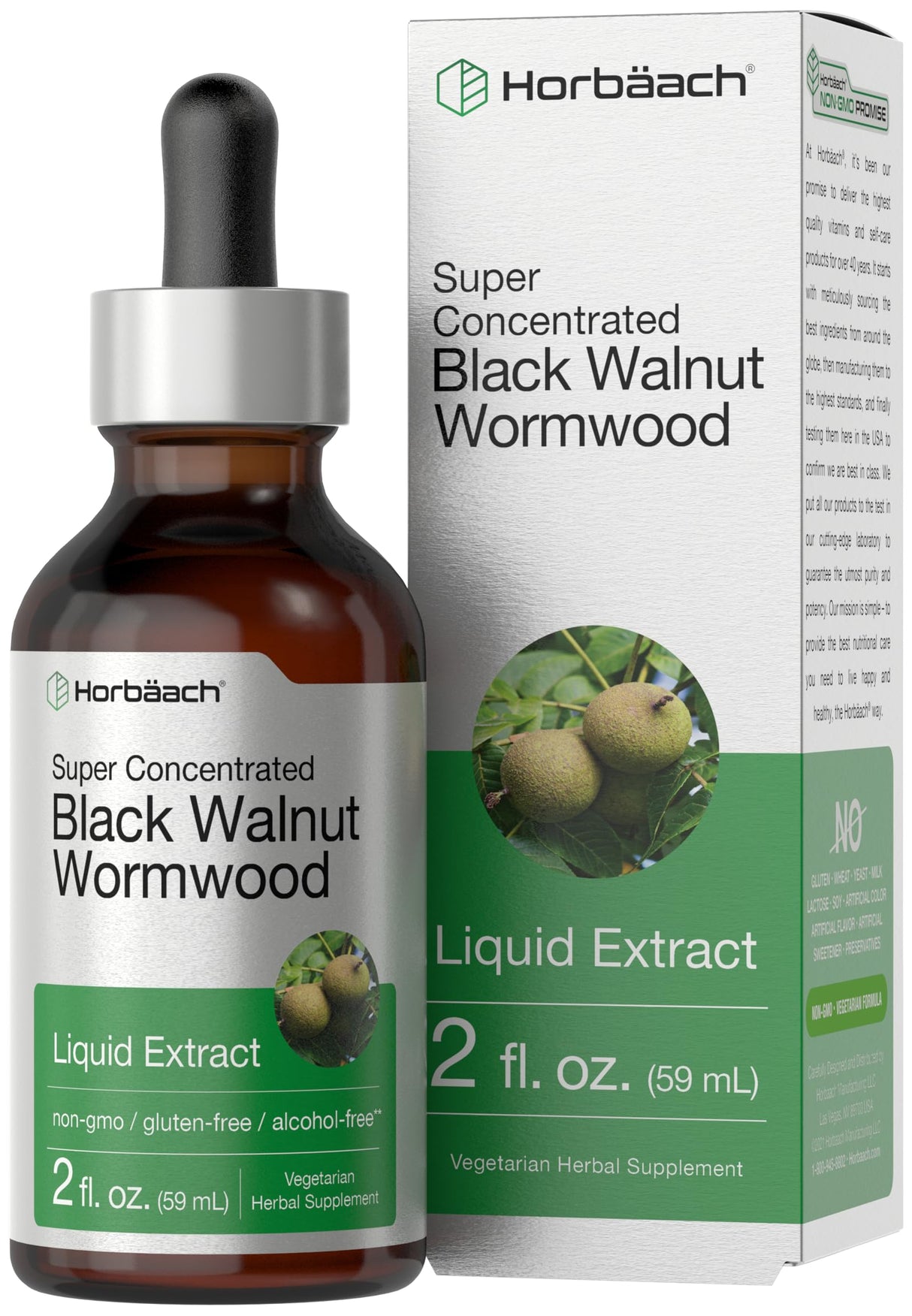 Horbäach Black Walnut Wormwood Liquid Extract | 2 fl oz | Alcohol Free Tincture | Vegetarian, Non-GMO & Gluten Free
