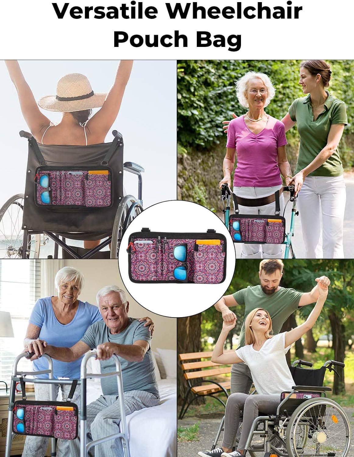 ZHCHG Wheelchair Side Bag with Cup Holder, Wheelchair Armrest Pouch Accessories for Walker, Rollator, Electric Scooter Wheelchairs, Ideal Gift for Mother's Day & Father's Day