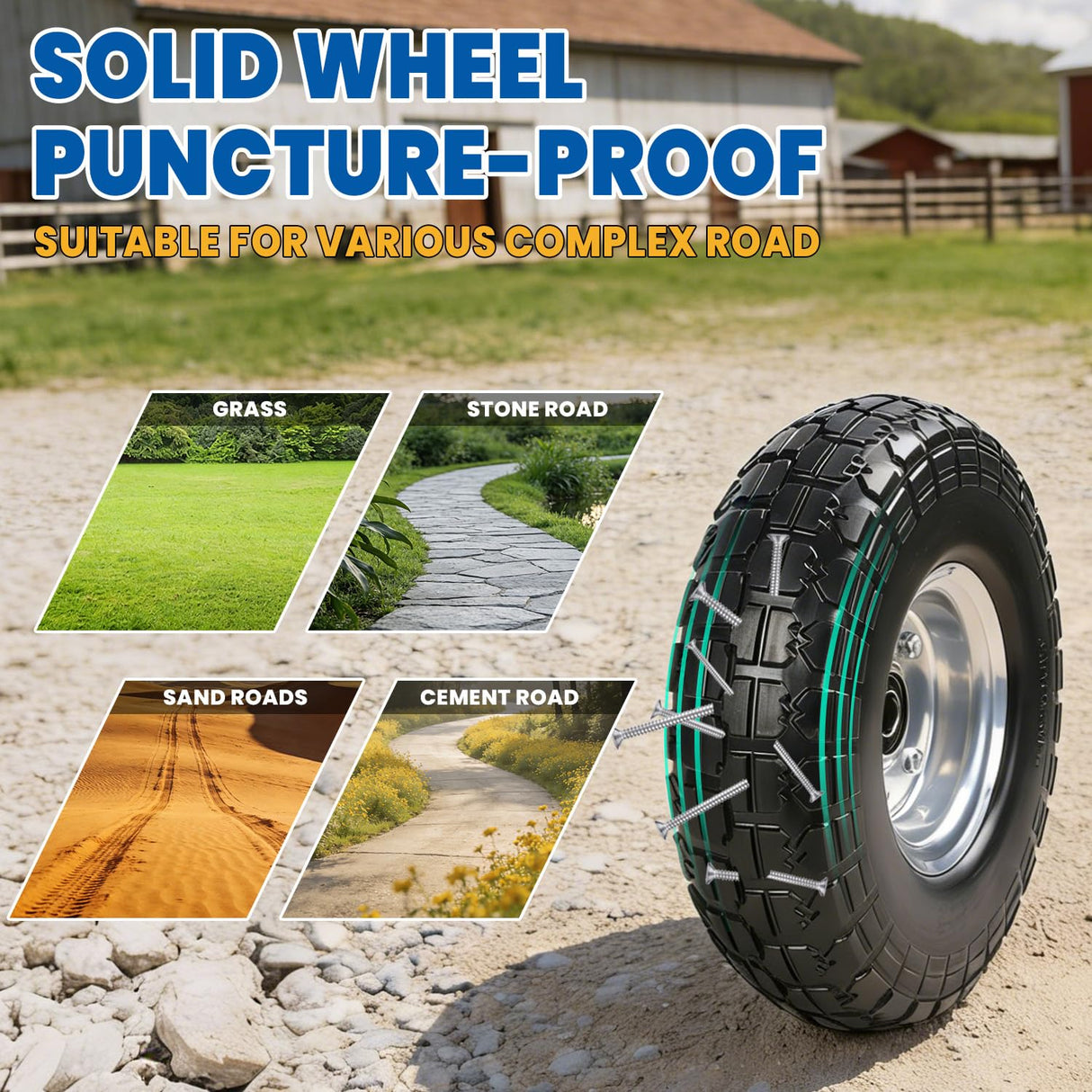Hyssk 4.10/3.50-4'' Tire and Wheel flat free, 10" Heavy Duty Solid Replacement Tire with 5/8” Axle Bore and Steel Bearings for Gorilla Cart, Hand Truck, Garden Cart, Yard Wagon Cart(2 Pack)