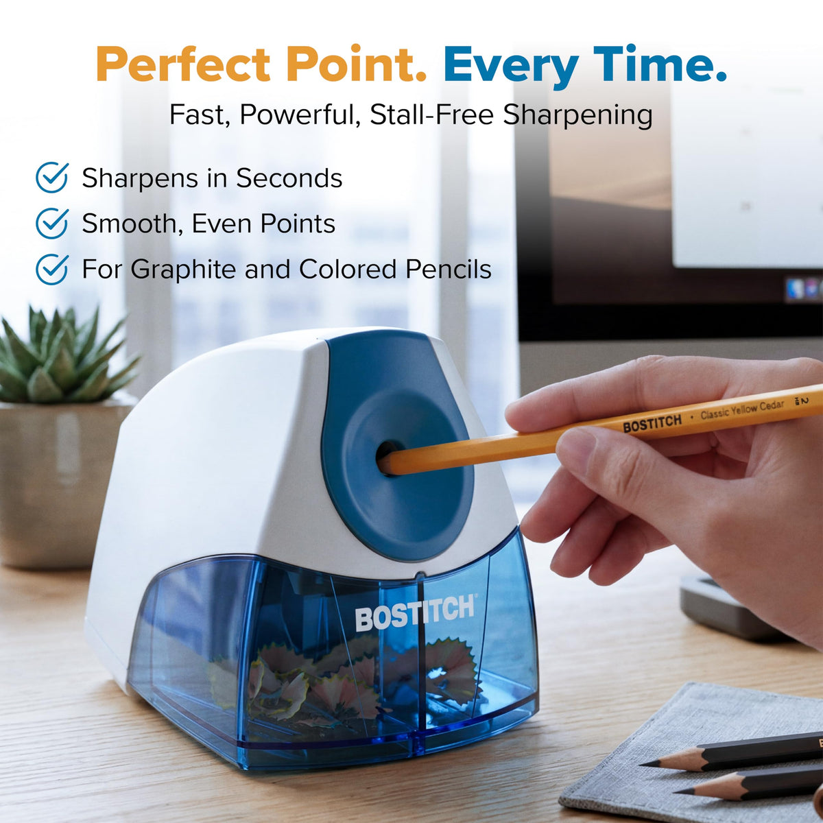 Bostitch Electric Pencil Sharpener, Standard Pencils, Blue