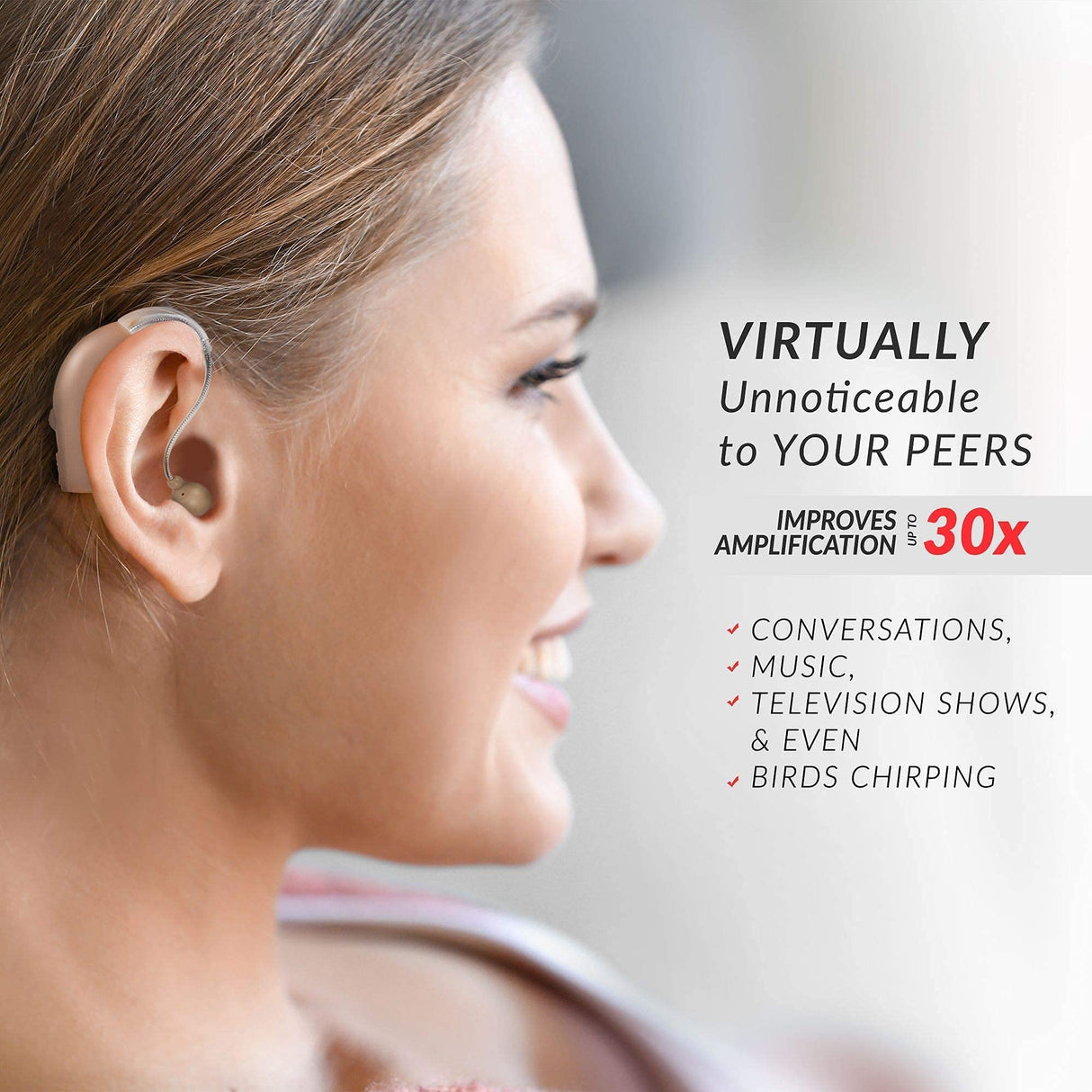 MSA 30X Behind the Ear Sound Amplifier, Amplifies Sound by 30 Times, Lightweight, Virtually Invisible, Comfortable, Adjustable Volume, Fast Charging, Nude, 1ct