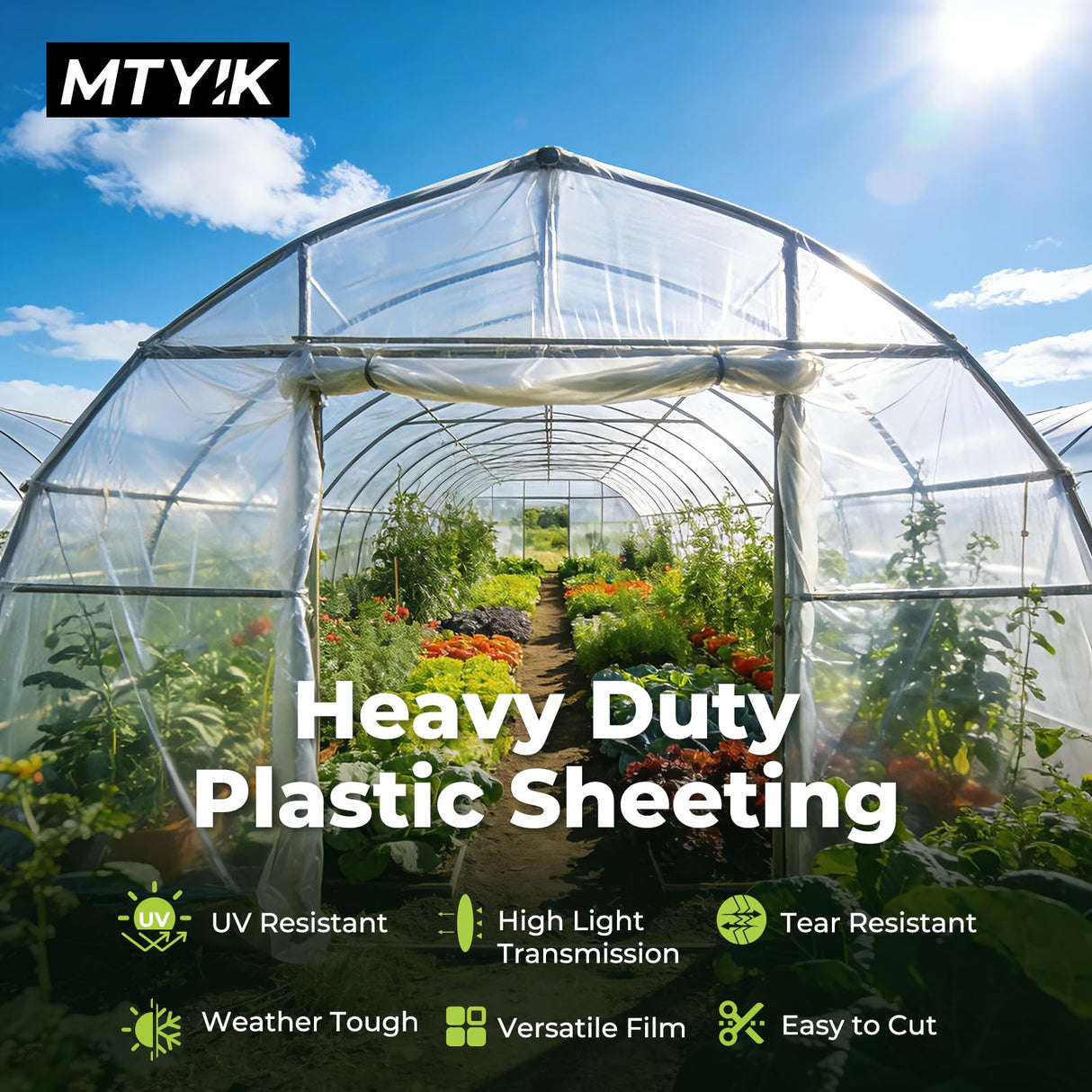 MTYIK 8x25 ft Greenhouse Plastic Sheeting, 6 Mil Green House Plastic Covering, Heavy Duty Greenhouse Cover Replacement, Thick Greenhouse Film