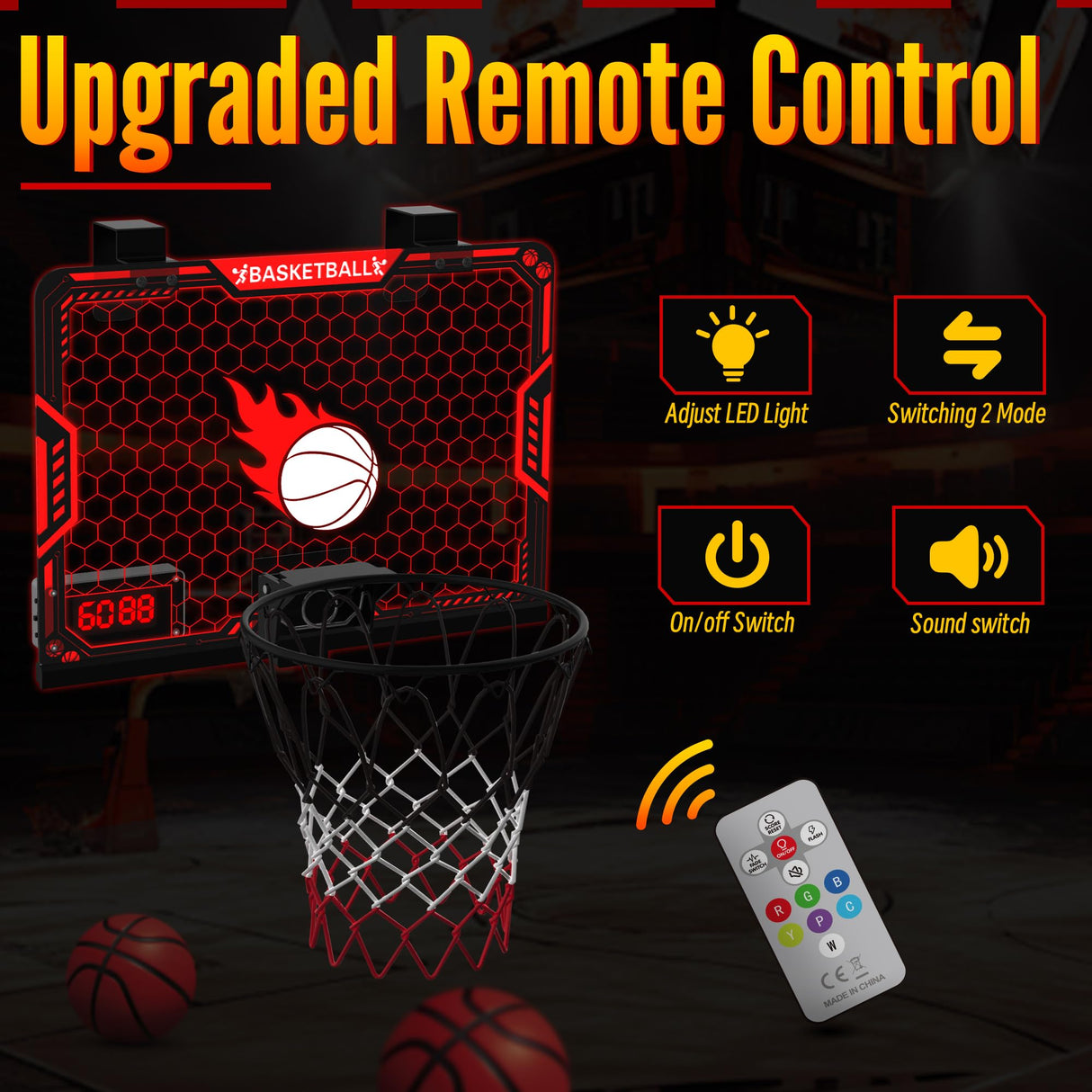 ZIZZ Indoor Basketball Hoop for Kids: Over The Door Basketball Hoop with LED Light & Scoreboard Mini Basketball Hoops with 3 Balls Christmas Birthday Toys Gifts for 5 6 7 8 9 10 11 Year Old Boys Girls