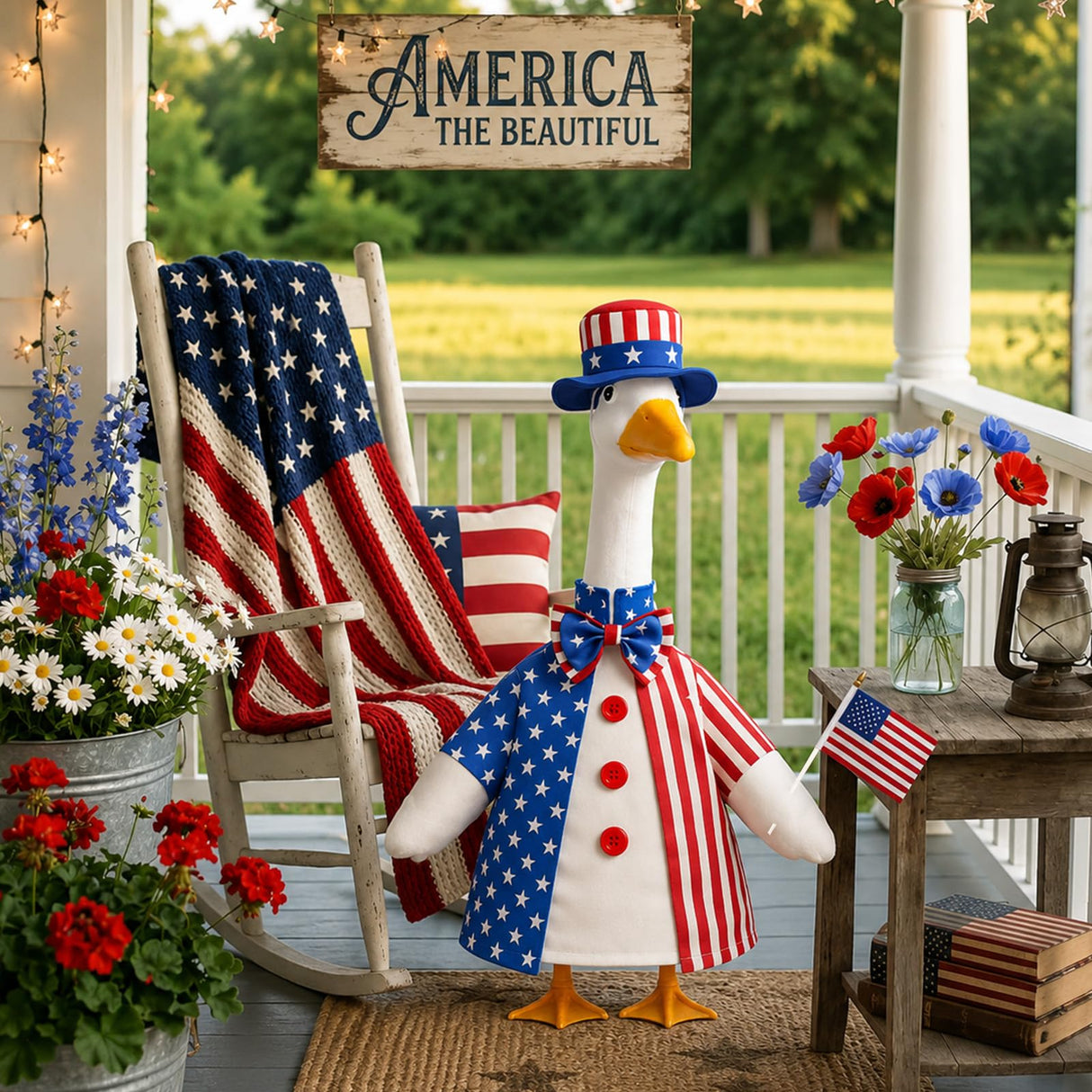 ENBOFID 4th of July Porch Goose Outfits, Patriotic Goose Outfits Costume for 23inch Plastic Cement Statue, Independence Day Goose Outfits Clothes for Outdoor Garden Patio Decor