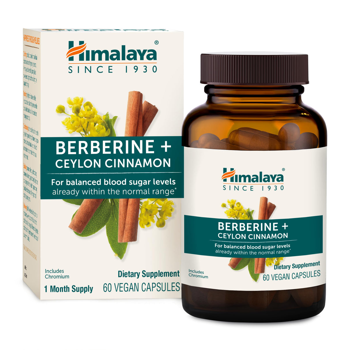 Himalaya Berberine + Ceylon Cinnamon from Indian Barberry Root, Includes Chromium, for Gastrointestinal, and Daily Metabolism Support, Vegan, Gluten Free, Herbal Supplement, 60 Capsules
