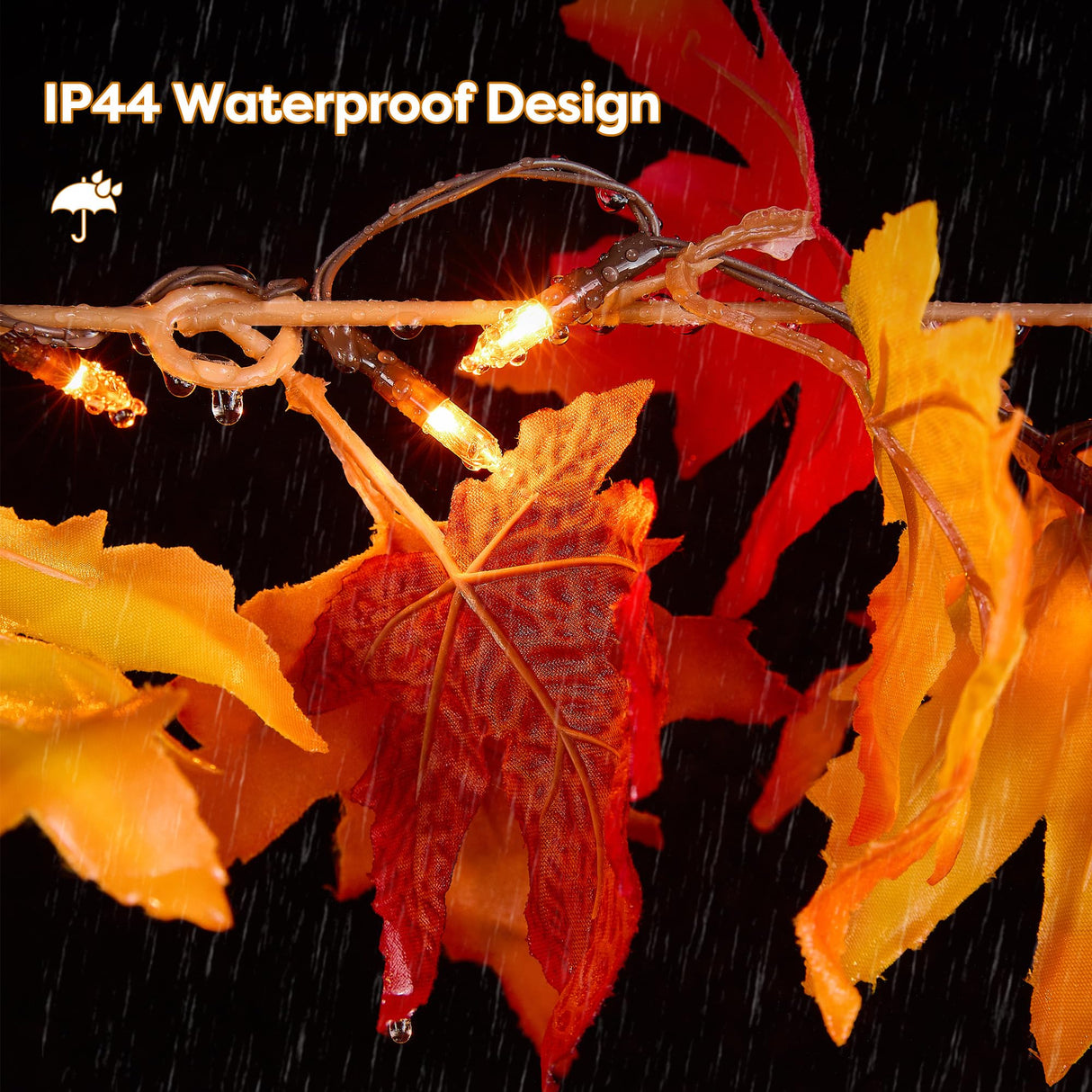 BlcTec Fall Decorations for Home 9 FT Battery Operated Fall Garland with Lights 50 LED Orange Bulbs, 6 Pumpkins, 8 Modes, Timer, Lighted Fall Maple Leaves Garland for Thanksgiving Christmas Decoration