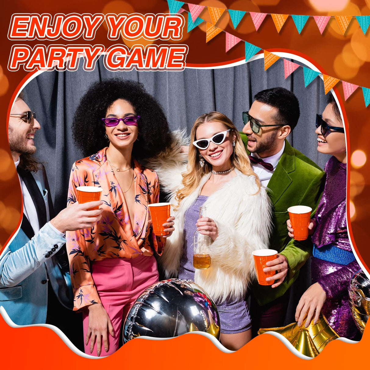 100 Pack 16 Ounce Halloween Plastic Party Cups Disposable Heavy Duty Drinking Water Cups for Holiday Christmas Festival Wedding New Year Party Supplies(Orange)