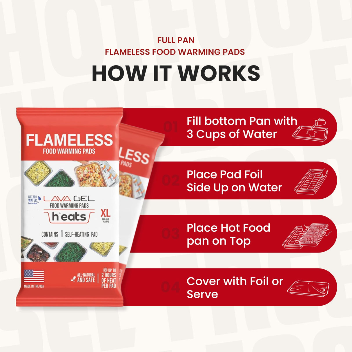 Flameless Food Warming Pads (6 Pack) - Food Warmers for Parties Buffet Disposable - Party Buffet Servers and Warmers for Full Size Pans - Heating Pads for Chafing Dish- Must-Have Catering Supplies