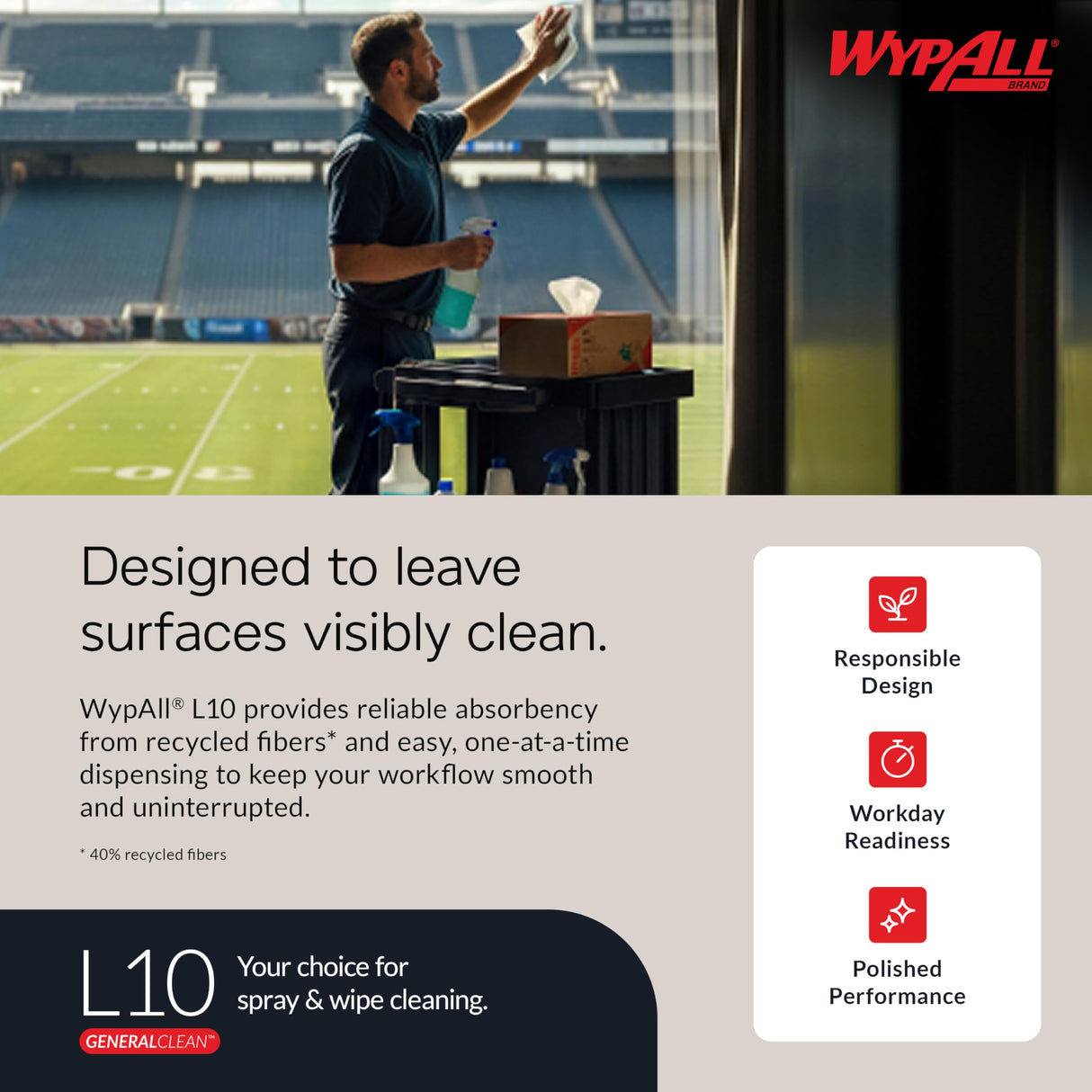WypAll GeneralClean L10 Cloths Light Cleaning Wipes (05320), Pop-Up Box, Bulk Paper Wipers, White (18 Packs of 125 Sheets, 2,250 Sheet Total)