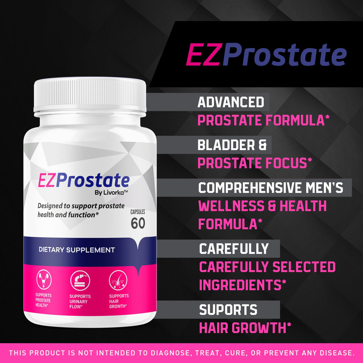 (3 Pack) EZ Prostate Supplement, EZ Prostate Capsules, EZ Prostate Pills, EZ Prostate, EZ Prostate Pills for Men, EZprostate Supplement for Men, EZ Prostate Advanced Formula, 180 Capsules for 3 Months