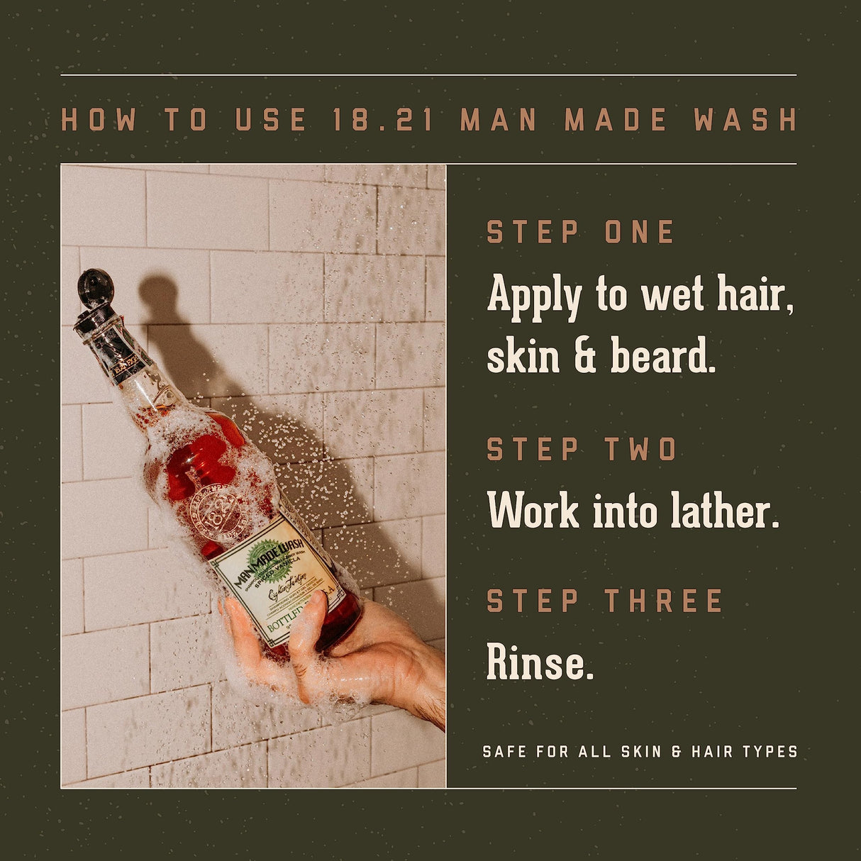 18.21 Man Made Original Spiced Vanilla 3-in-1 Body Wash, Shampoo, & Conditioner for Men, All Hair & Skin Types, Strengthens and Moisturizes in a Manly Aroma, 32oz