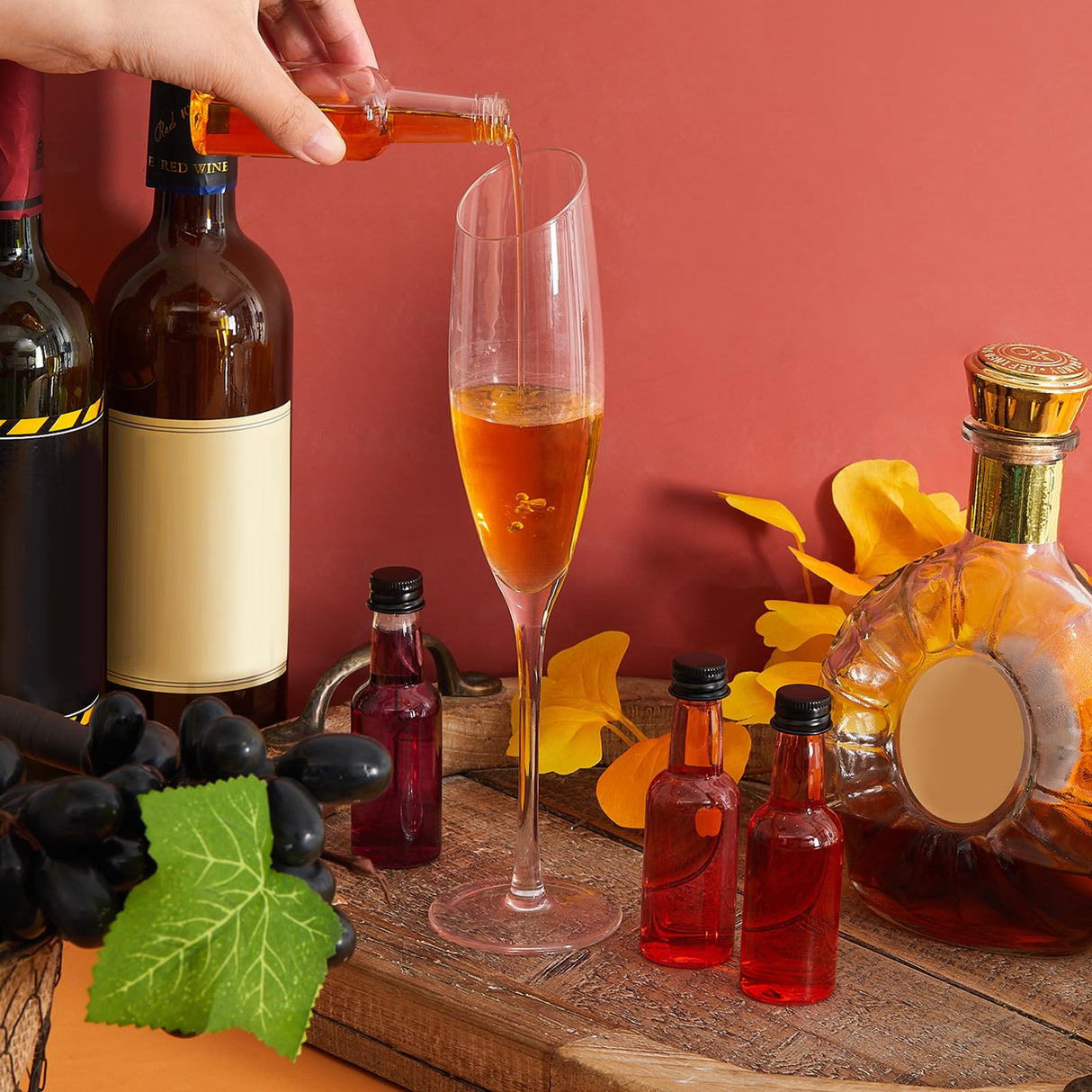 Tessco 100 Pcs Mini Liquor Bottles Plastic Mini Salad Dressing Bottle Christmas Small Shooter Alcohol Holders with Cap Wine Hot Sauce(1.7 Oz,Black)