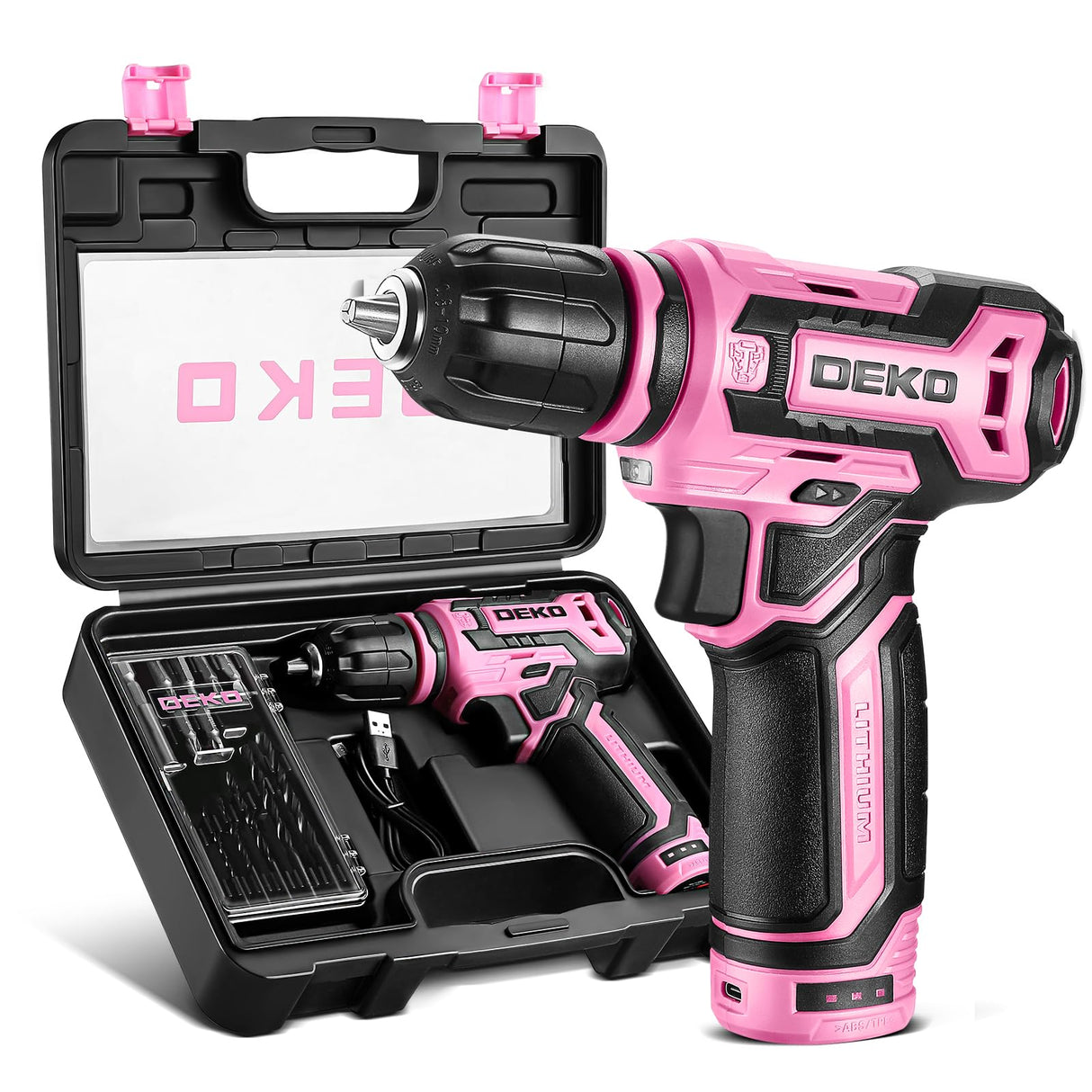 Cordless Drill:DEKOPRO 12V Power Drill Set with Pink 800RPM Electric Drills with Tool Set Gift Box, Pink Drill Set for Women