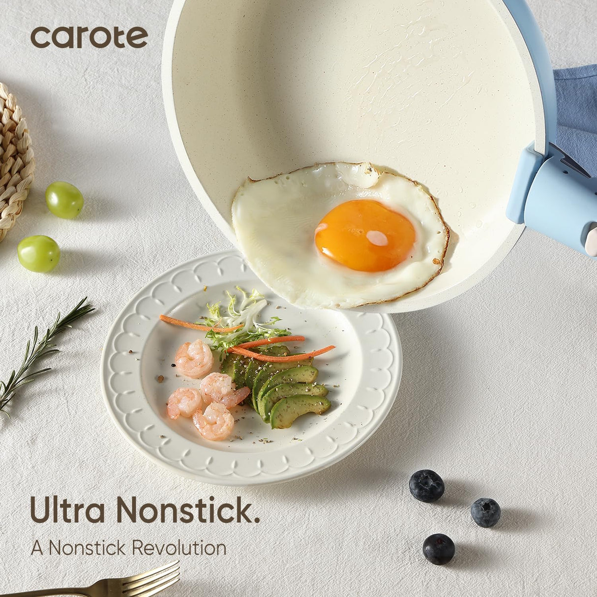 CAROTE Pots and Pans Set, Nonstick Cookware Set Detachable Handle, 15pcs Induction Kitchen Cookware Sets Non Stick with Removable Handle, RV Cookware Set, Oven Safe, Blue