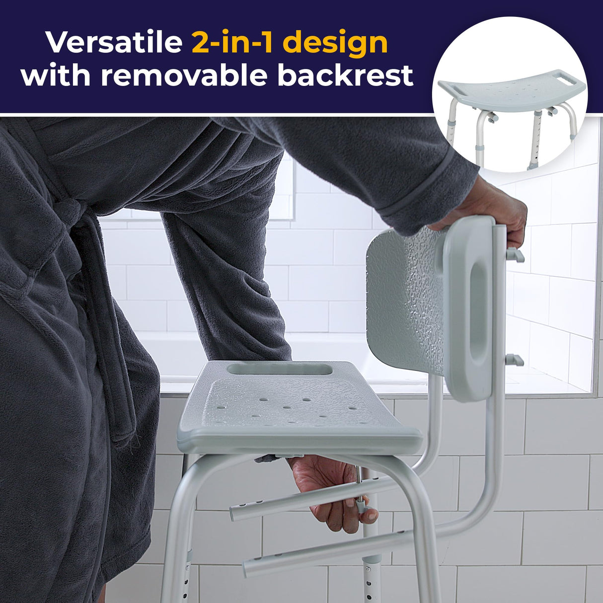 Drive Medical RTL12202KDR Shower Chair with Back, Adjustable Stool with Suction Feet, Shower Seat for Inside Shower or Tub, Bathroom Bench Bath Chair for Elderly and Disabled, 300 LB Weight Cap, Grey