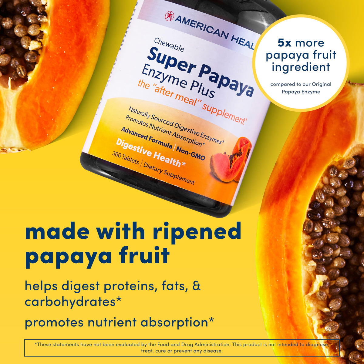 American Health Super Papaya Enzyme Plus Chewable Tablets, 360 Count