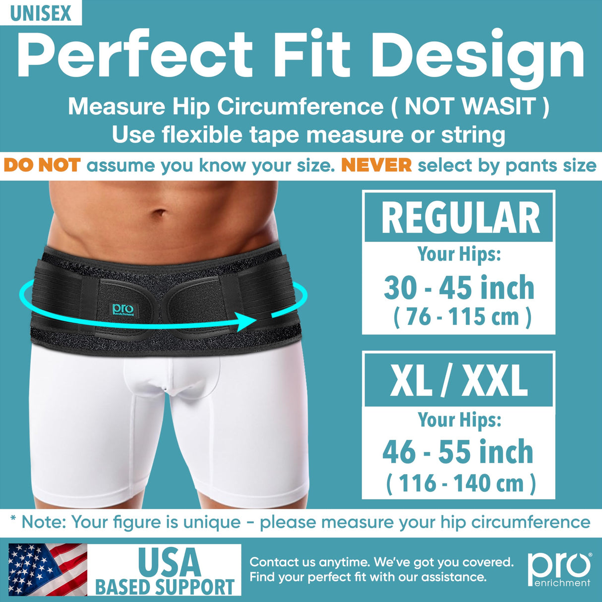 Pro Enrichment Sacroiliac Patented Hip Belt for Women and Men That Alleviates Sciatica, Pelvic, Lower Back, Leg and Sacral Nerve Pain Caused by SI Joint Dysfunction| Hip Brace (Regular)