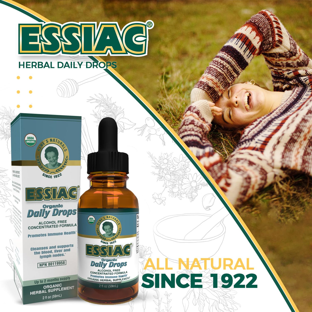 Essiac Original Tea USDA Organic Daily Drops for Enhanced Lymphatic Drainage and Immune Support | Alcohol Free Concentrated Formula | 2oz (59ml)