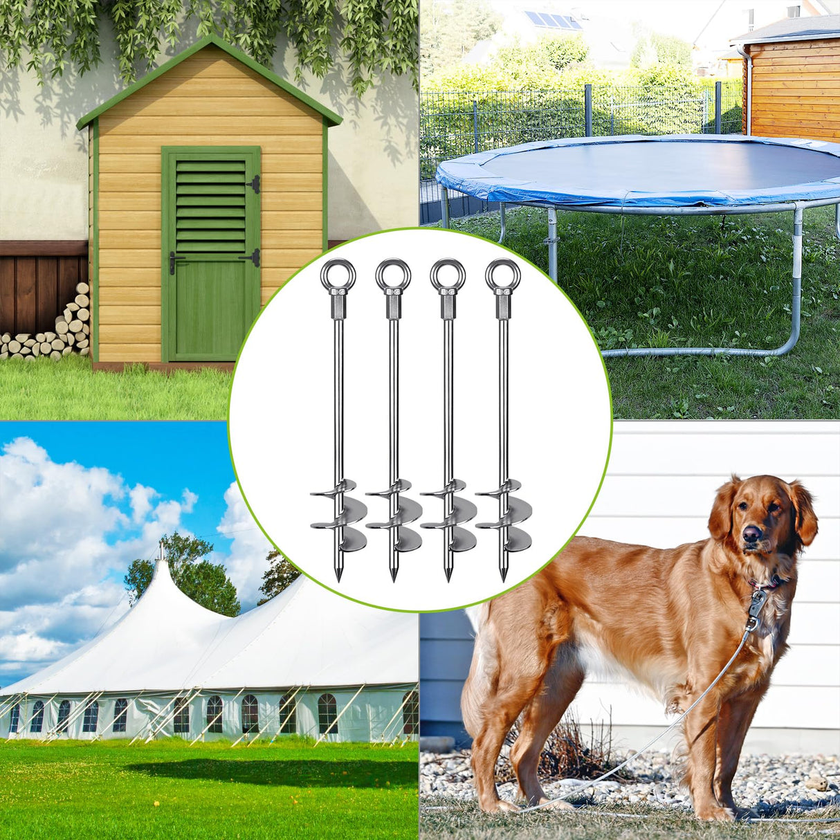 Insaga 30'' Ground Anchors Screw in Heavy Duty 12mm Solid Steel, 3" Spiral Blade with Smooth Edges, Fully Welded Design for Mobile Home, Shed, Trampoline, Swing Set, Carport, Earth, Tent, 4Pack