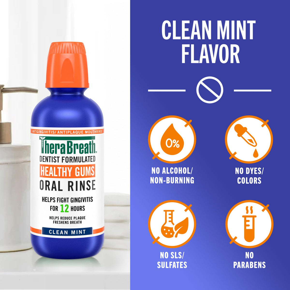 TheraBreath Healthy Gums Oral Rinse, Clean Mint, 1 Liter