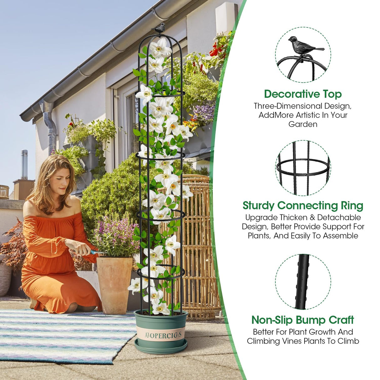 2PCS Garden Obelisk Trellis for Climbing Plants Outdoor, 6.2 ft Tall Trellis for Roses Clematis Jasmine Ivy Flower Light Climbing Vines Potted Plant Support, Patio, Yard