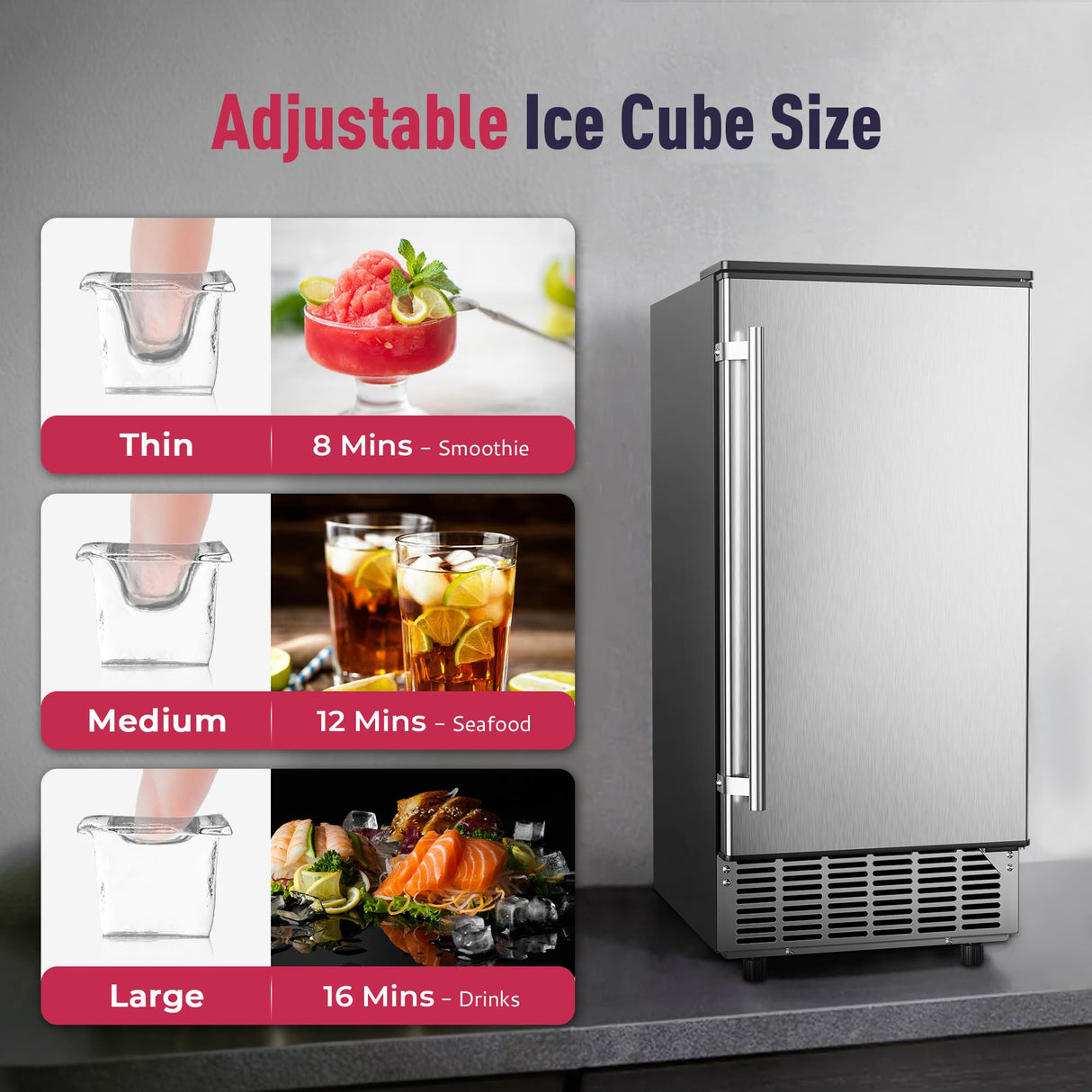 ICYGLEE Commercial Under Counter Ice Maker Machine, 100Lbs/Day with 24lbs Storage, Built-in Freestanding Ice Maker, Auto-Cleaning, 24H Timer, for Commercial & Home Use. (Stainless)