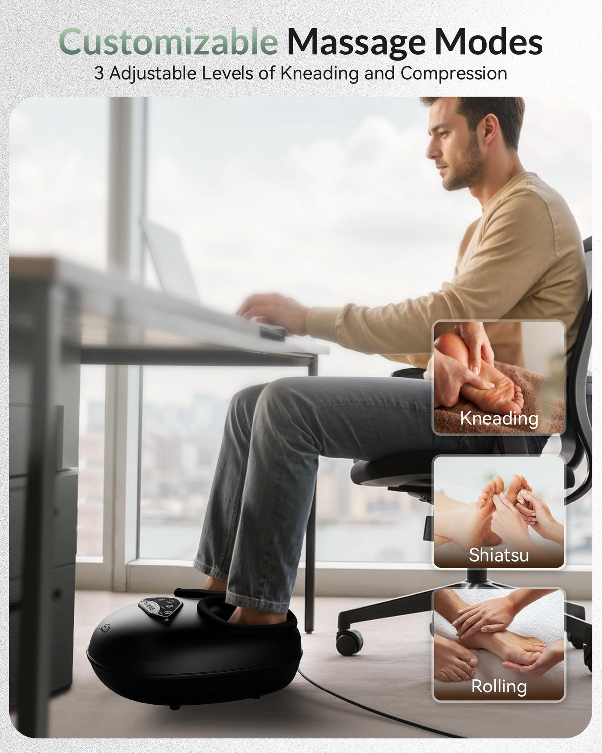 Snailax Shiatsu Foot Massager with Heat, Deep Kneading Rolling Compression Feet Massager for Plantar Fasciitis Neuropathy, 3 Heating Levels,3 Timer Option Fits Size up to 14“ Gifts for Men,Women