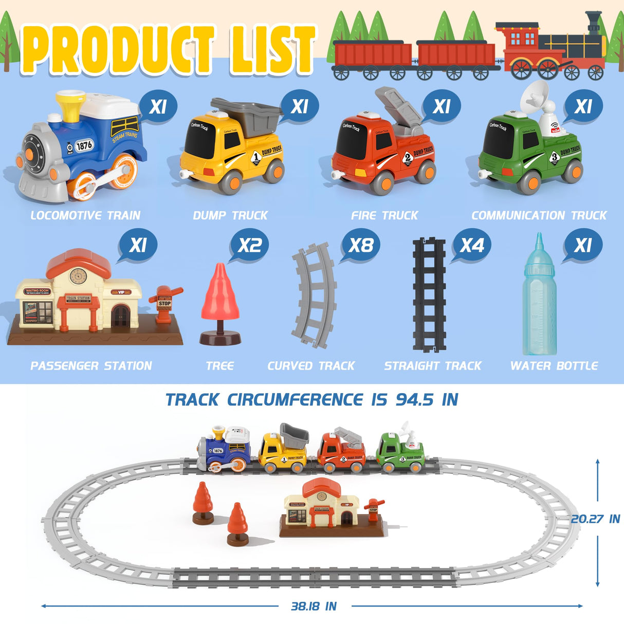 MORECOLL Train Set for Toddlers w/Steam, Music & Lights - First Choo Choo Train for Toddlers, Electric Train Set for Kids, Magnetic Train Toys, Christmas Birthday Gifts for Boys Girls