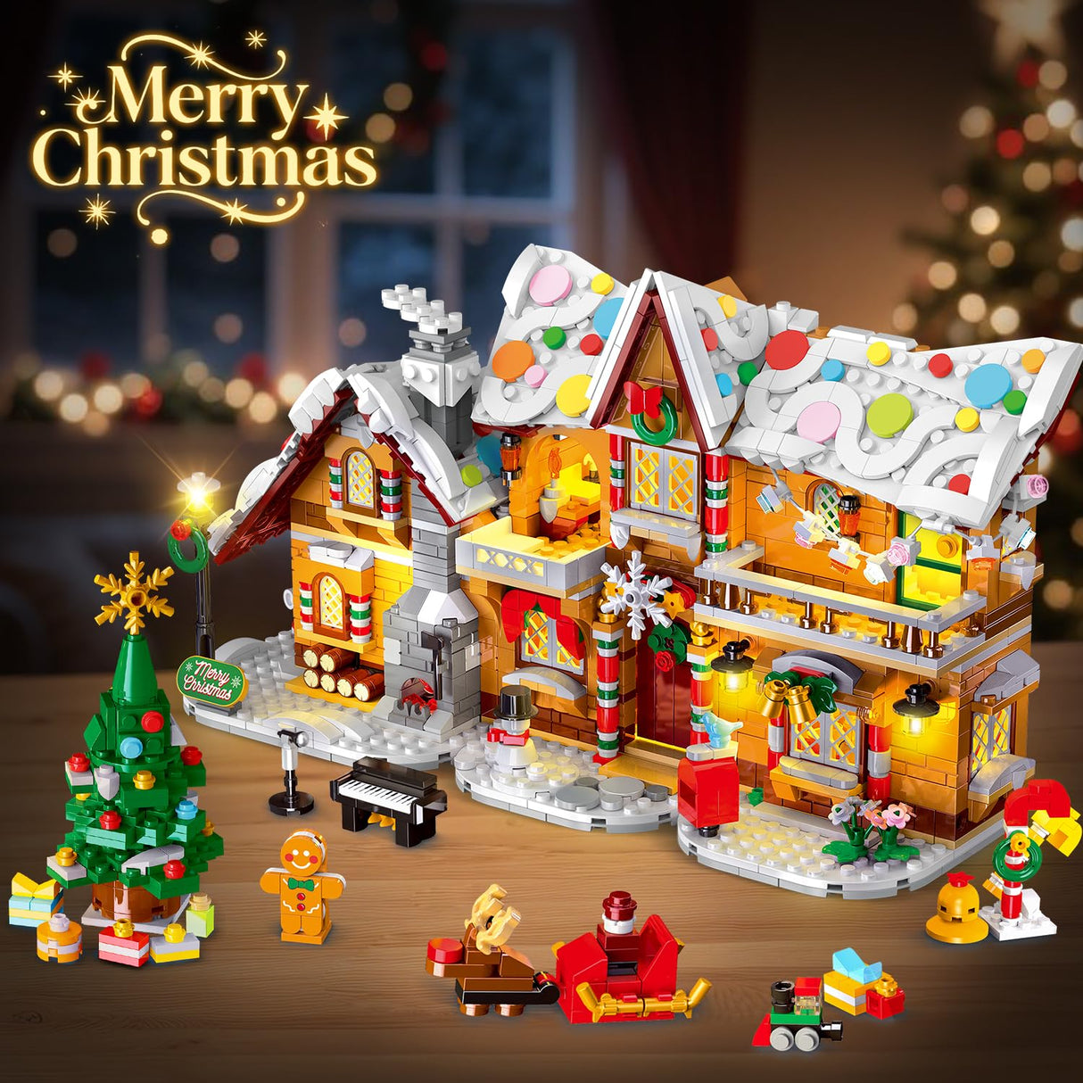 3 Style Christmas Gingerbread House Building Set with Lights - 2025 Christmas Castle Village Building Block Toy with Santa Claus Xmas Tree Train Gifts for Adults Kids Girls Boys Ages 6+ (1477PCS)