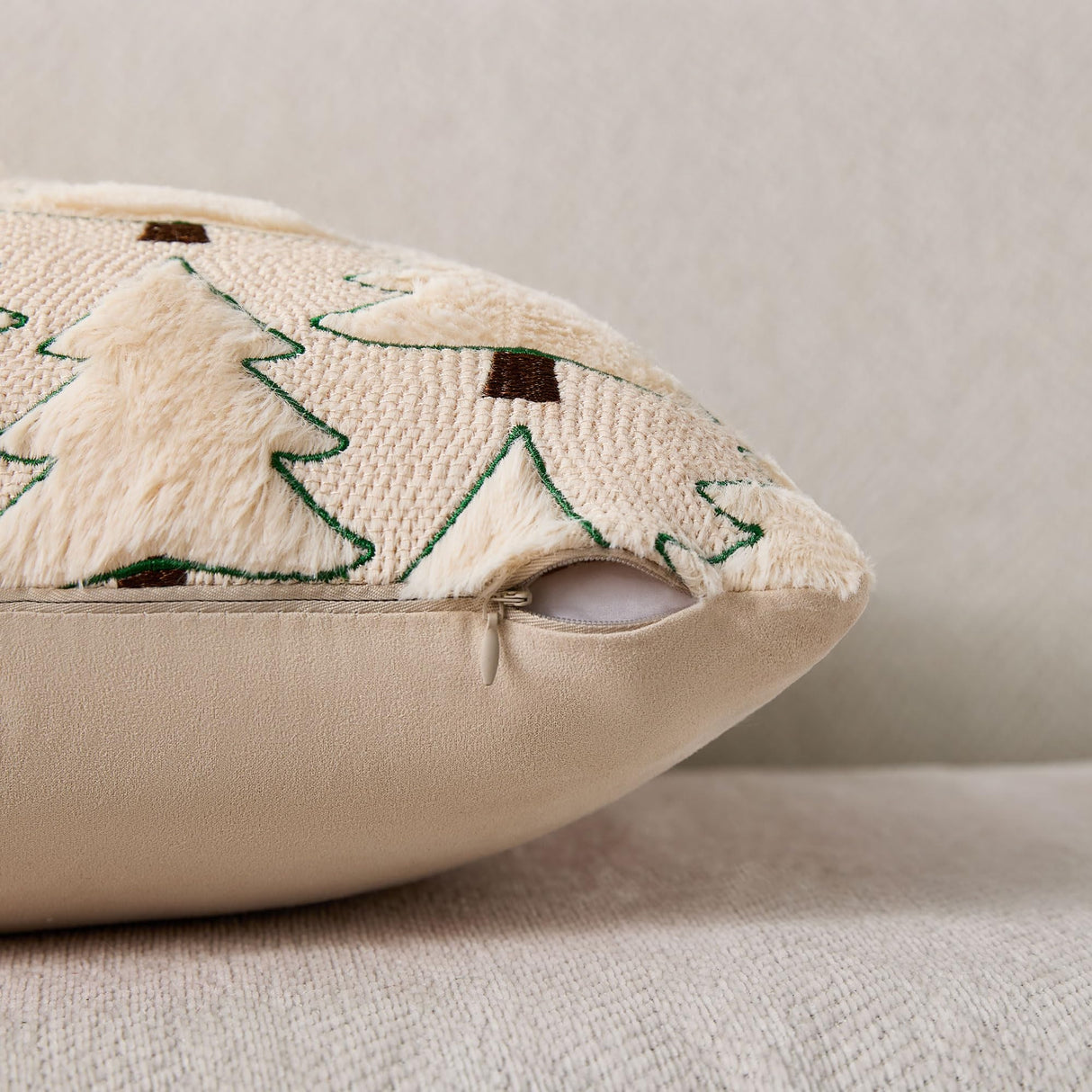 Allorry Christmas Pillow Covers 20x20 inch Set of 2 Christmas Decorations Soft Plush Faux Fur Wool Beige Xmas Tree Throw Pillow Cases Winter Holiday Decor for Sofa Living Room PT-012C20