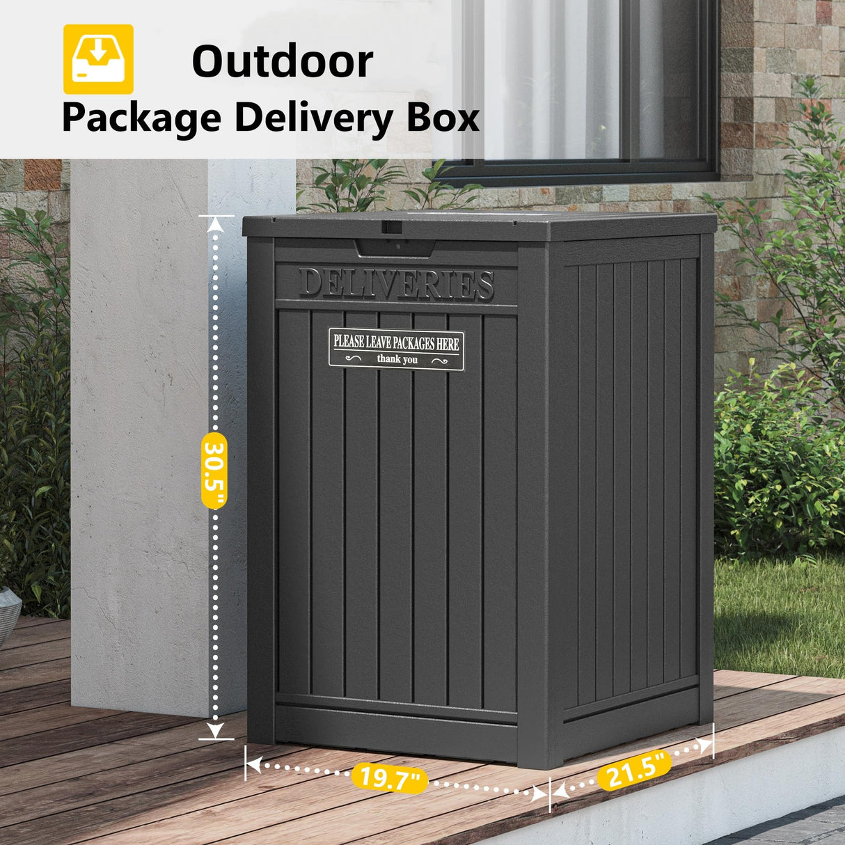 GULAIMOAO Package Delivery Box for Outside, Storage Box with Lockable Secure, Outdoor Resin Package Drop Container Waterproof for Backyard, Garden, Patio & Lawn, Black