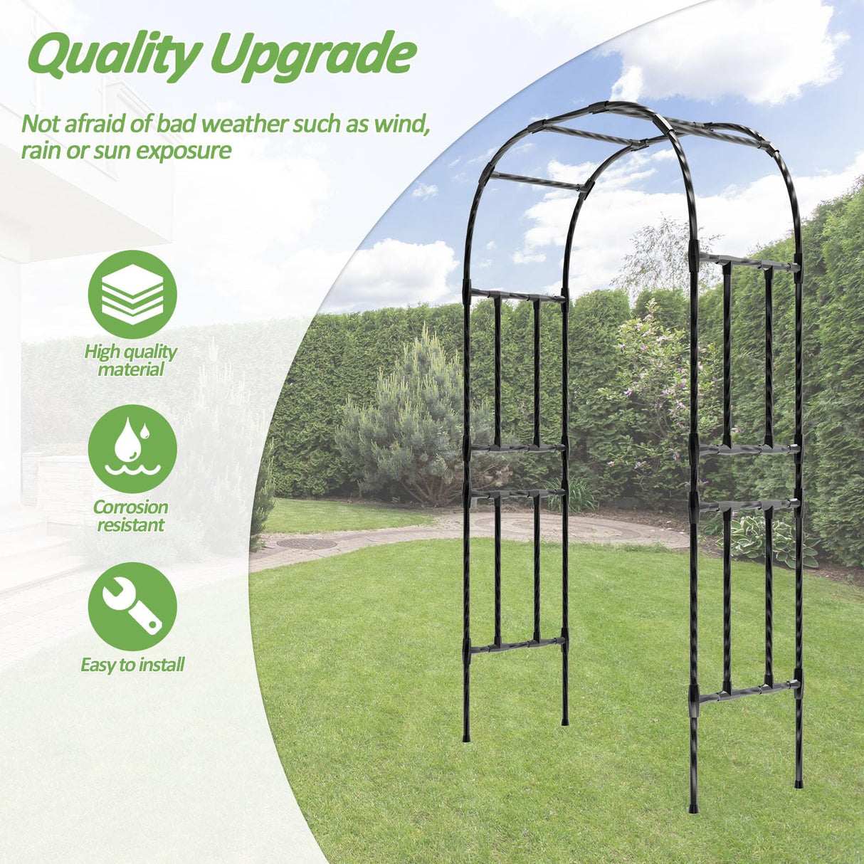 Trellume Thickened Metal Garden Arch-59(L)*94.5"(H),Garden Trellis for Climbing Plants Outdoor, Heavy Duty Rust-Proof Iron Arbor Archway for Backyard, Patio, Lawn and Wedding Decorations(20MM Pipe)